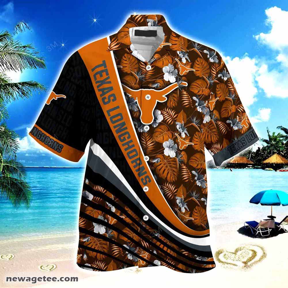Texas Longhorns Summer Beach Hawaiian Shirt With Tropical Flower Pattern Texas Longhorns Summer Beach Hawaiian Shirt With Tropical Flower Pattern