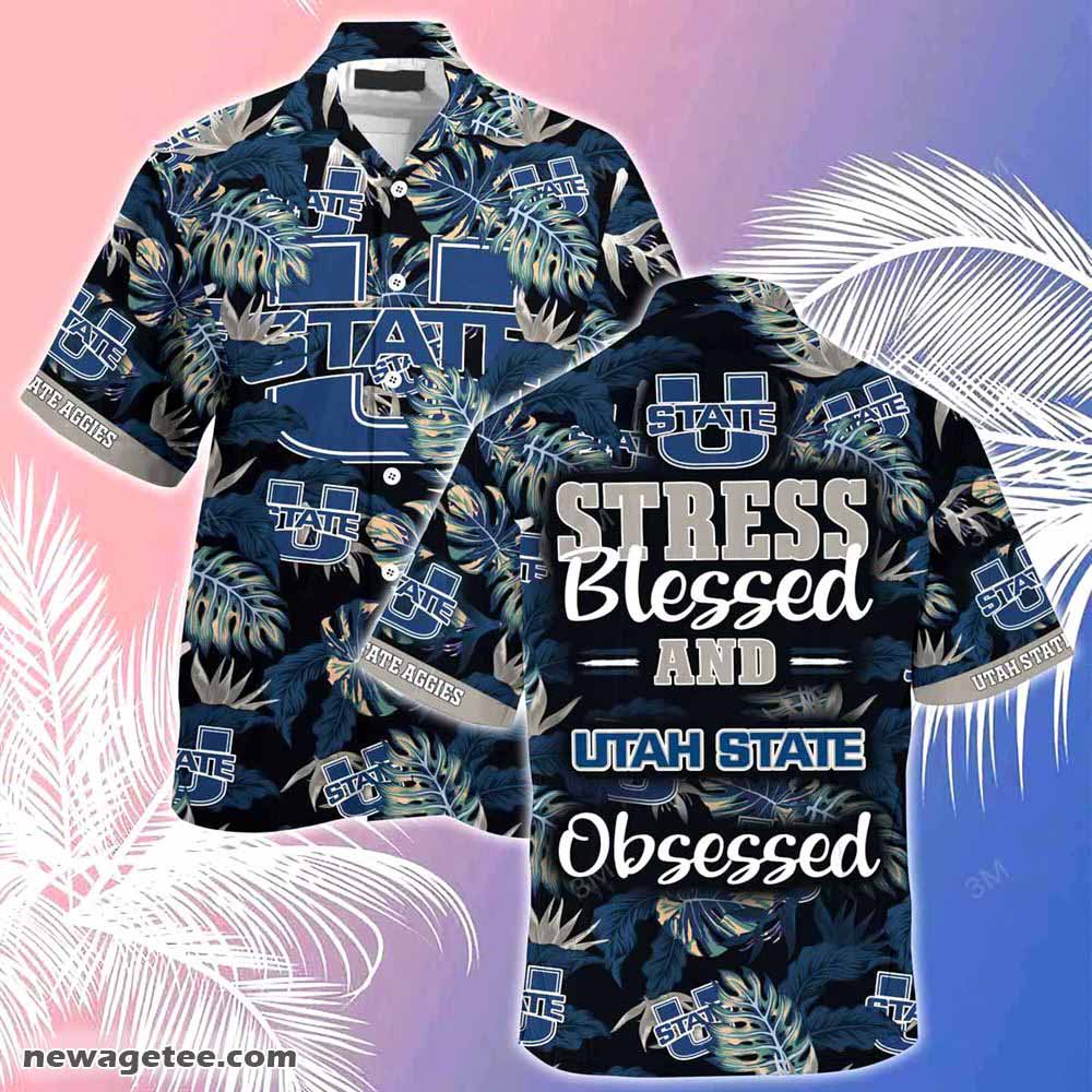 Utah State Aggies Summer Beach Hawaiian Shirt Stress Blessed Obsessed