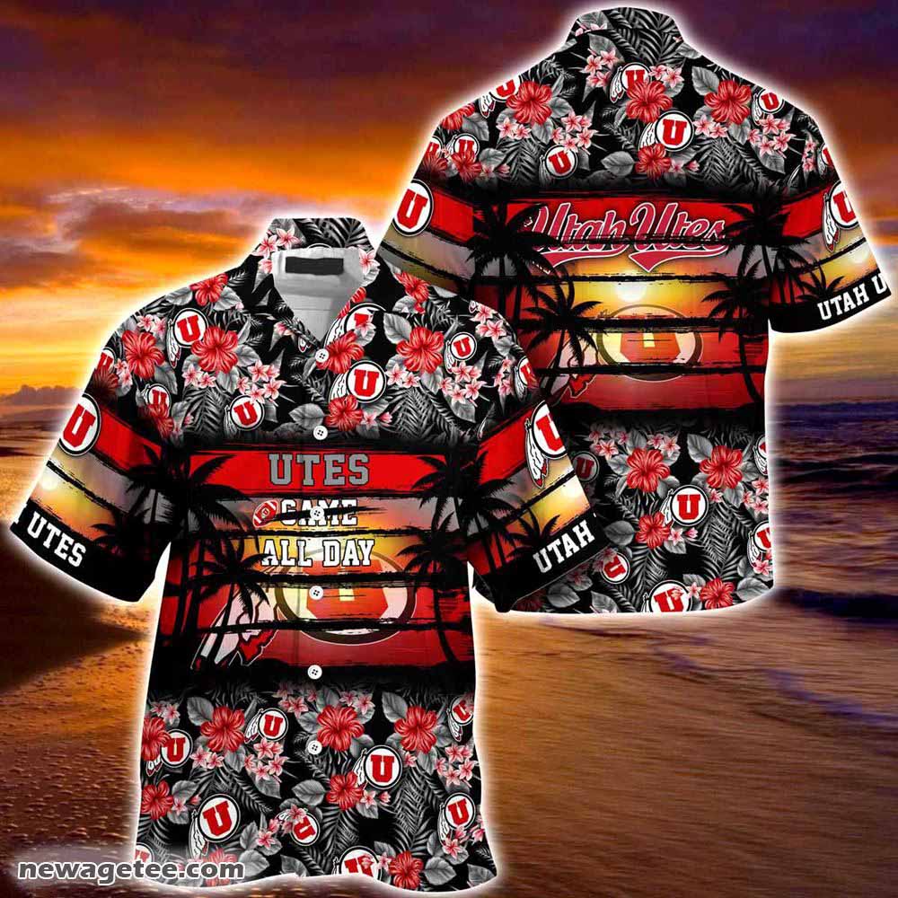 Utah Utes Summer Beach Hawaiian Shirt Hibiscus Pattern For Sports Fan