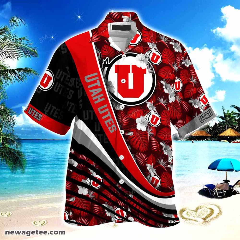 Utah Utes Summer Beach Hawaiian Shirt With Tropical Flower Pattern Utah Utes Summer Beach Hawaiian Shirt With Tropical Flower Pattern