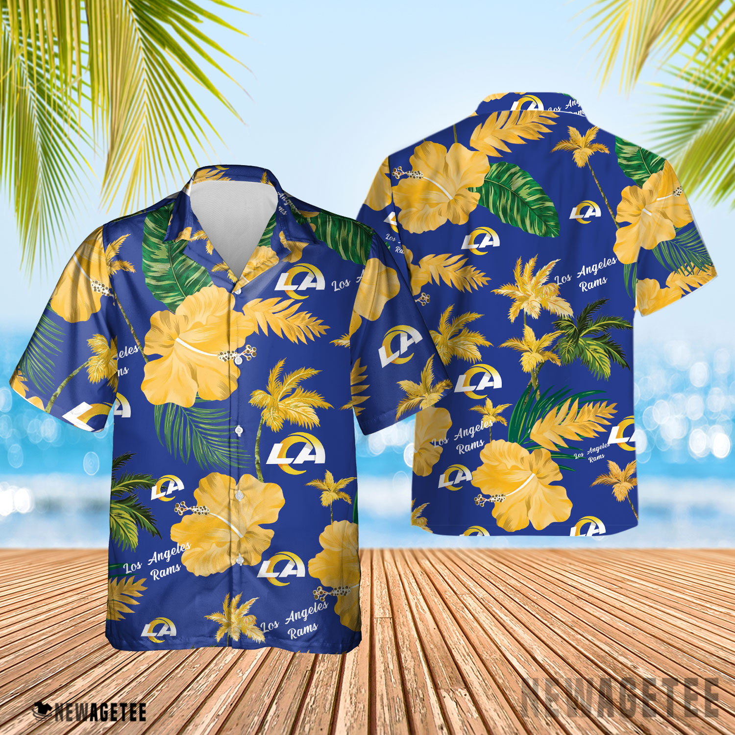 Los Angeles Rams Nfl Color Hibiscus Button Up Hawaiian Shirt