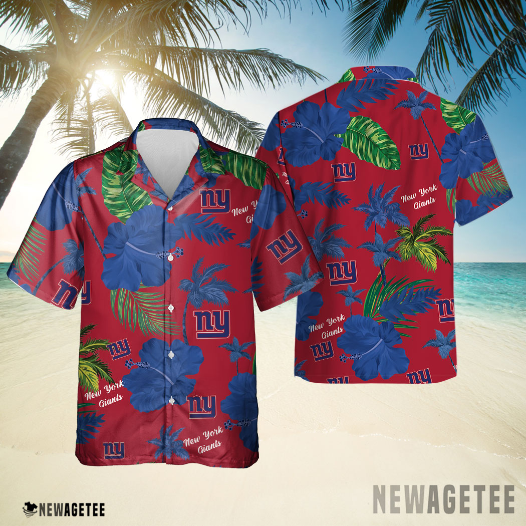 New York Giants Nfl Color Hibiscus Button Up Hawaiian Shirt