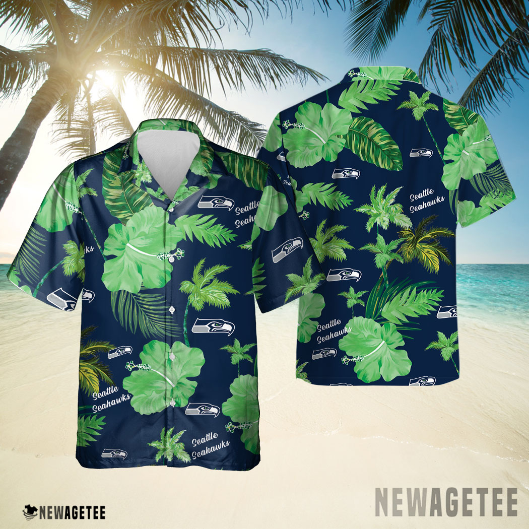 Seattle Seahawks Nfl Color Hibiscus Button Up Hawaiian Shirt Seattle Seahawks Nfl Color Hibiscus Button Up Hawaiian Shirt