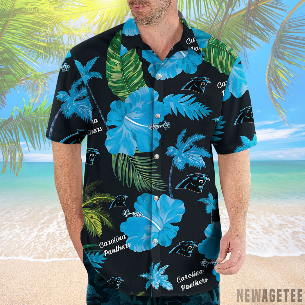 Carolina Panthers Nfl Color Hibiscus Button Up Hawaiian Shirt