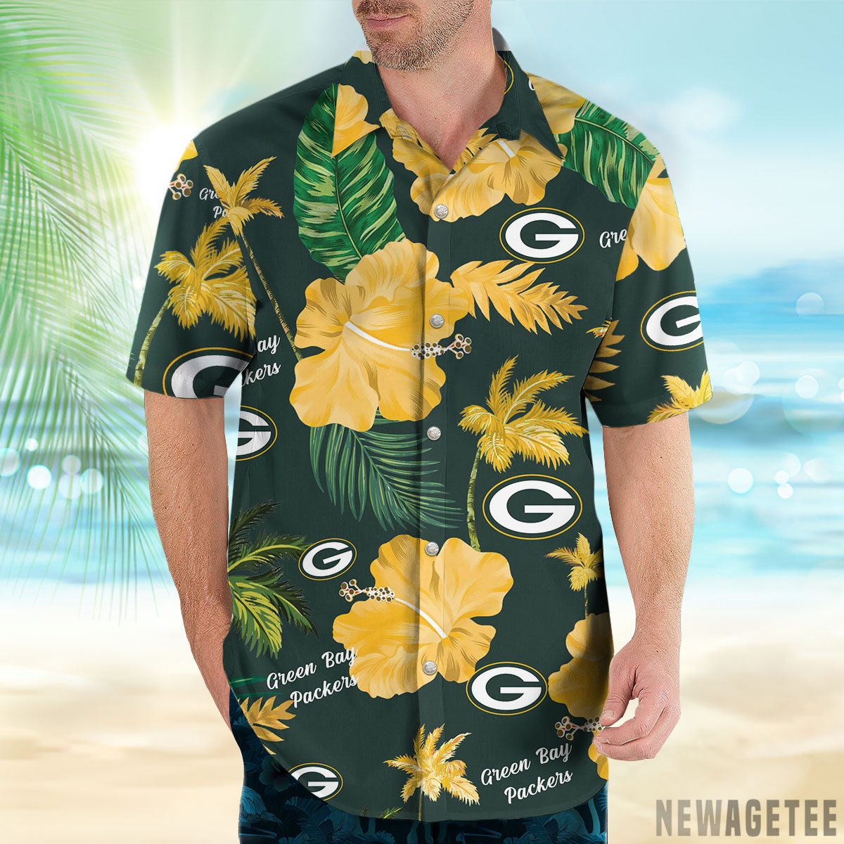 Green Bay Packers Nfl Color Hibiscus Button Up Hawaiian Shirt