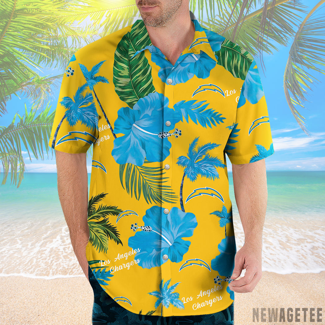 Los Angeles Chargers Nfl Color Hibiscus Button Up Hawaiian Shirt