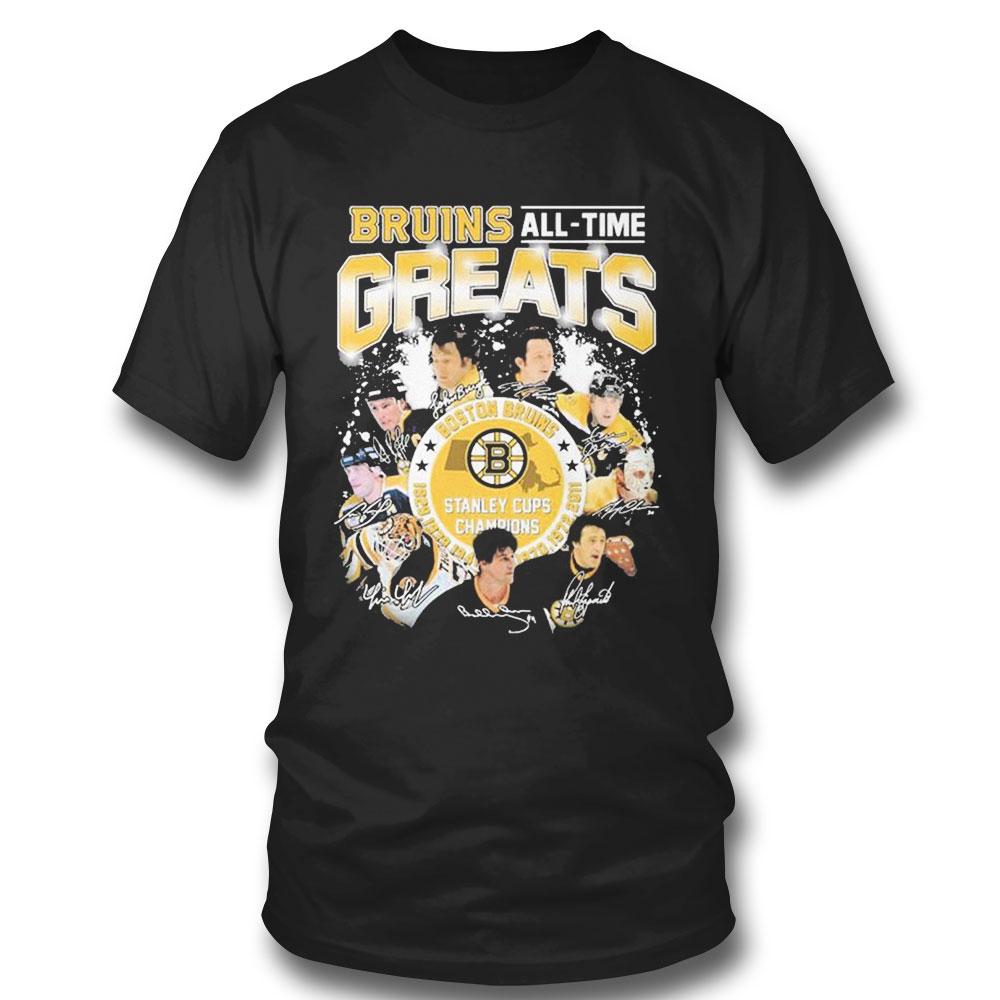 Boston Bruins All Time Greats Stanley Cups Champions Signatures T-shirt