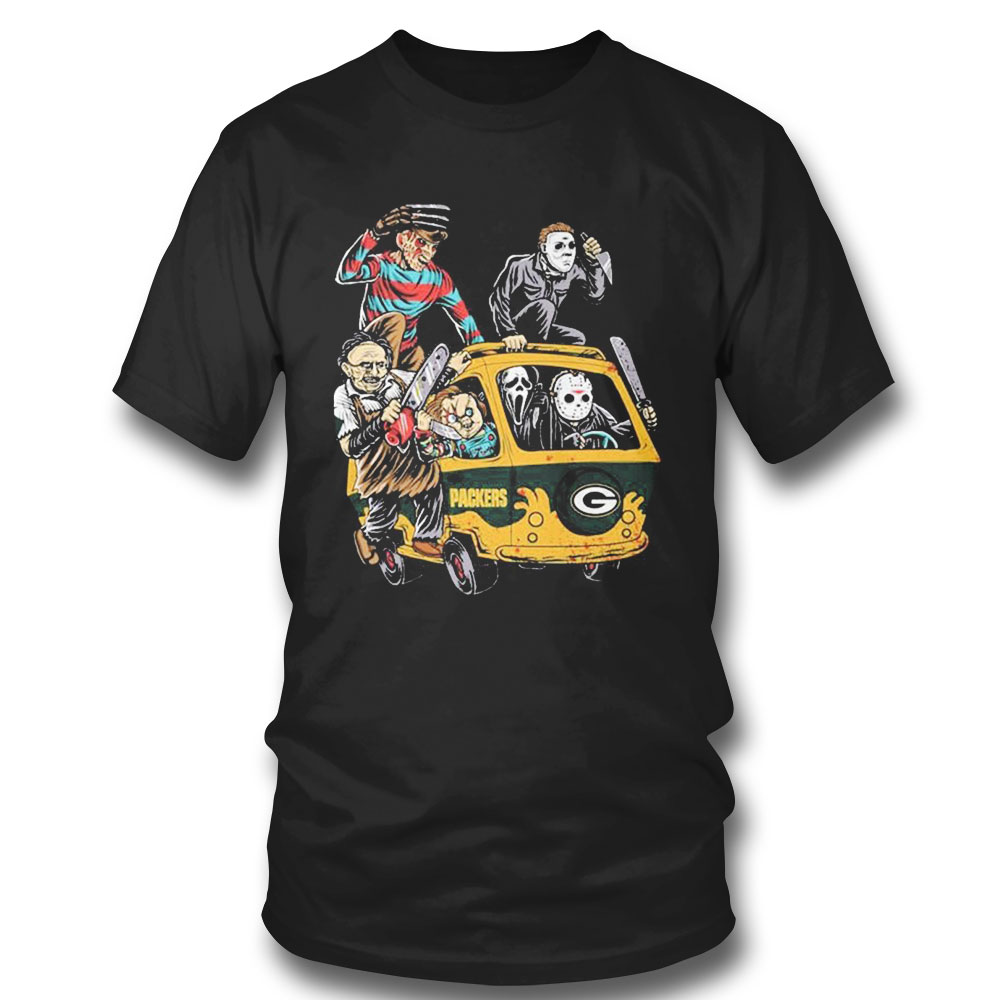Halloween Horror Characters Driving Car Green Bay Packers T-shirt