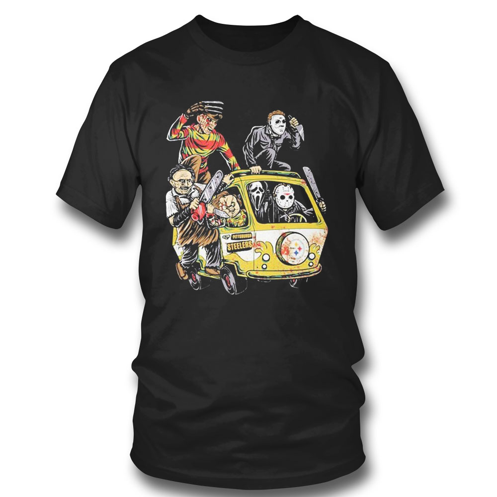 Halloween Horror Characters Driving Car Pittsburgh Steelers T-shirt