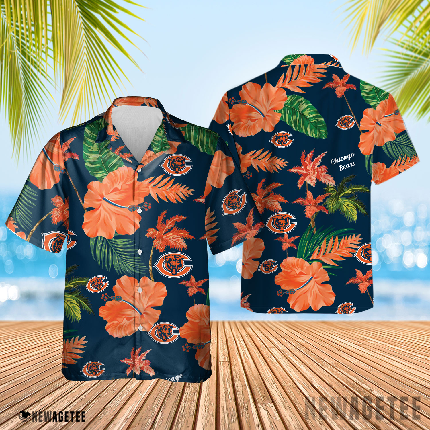 Chicago Bears Nfl Color Hibiscus Button Up Hawaiian Shirt Chicago Bears Nfl Color Hibiscus Button Up Hawaiian Shirt