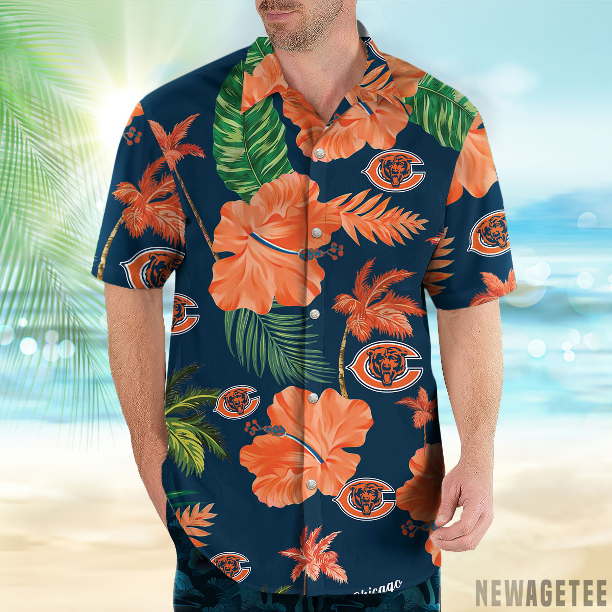Chicago Bears Nfl Color Hibiscus Button Up Hawaiian Shirt Chicago Bears Nfl Color Hibiscus Button Up Hawaiian Shirt