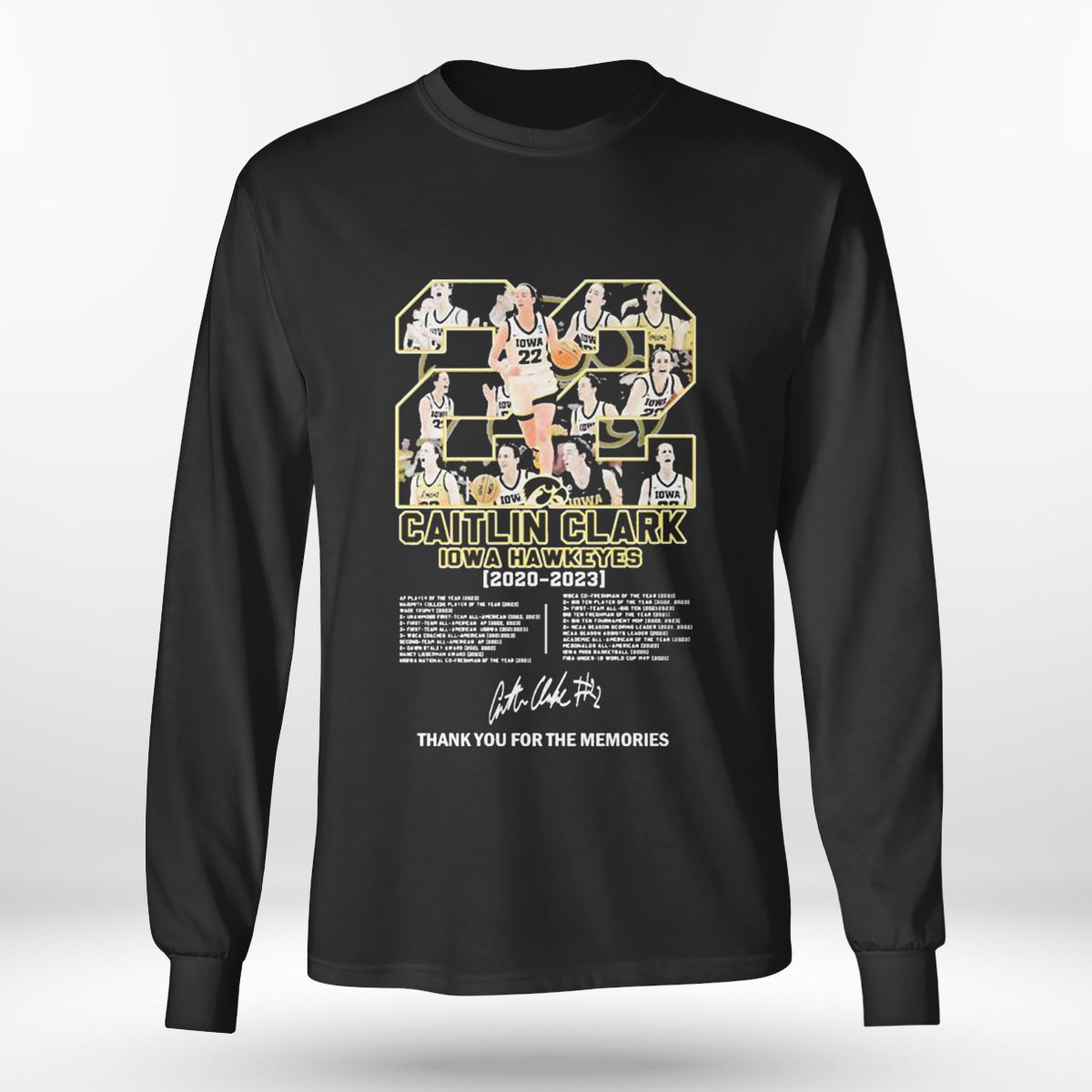 22 Caitlin Clark Iowa Hawkeyes 2020 2023 Signature Thankyou For The Memories T-shirt