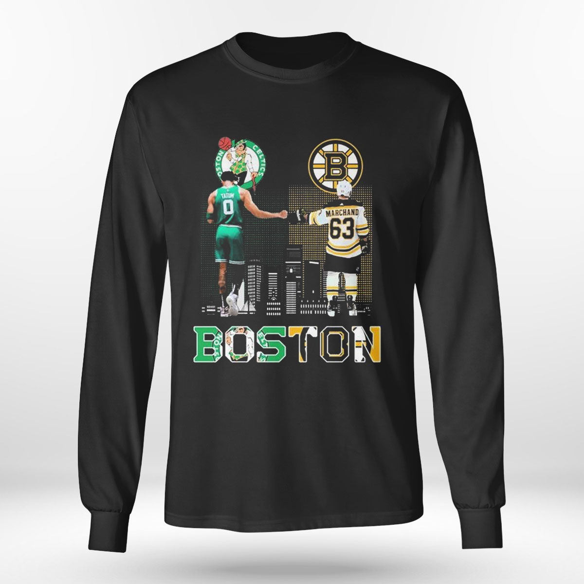 Brad Marchand And Jayson Tatum Boston Skyline Sports Teams Signatures T-shirt