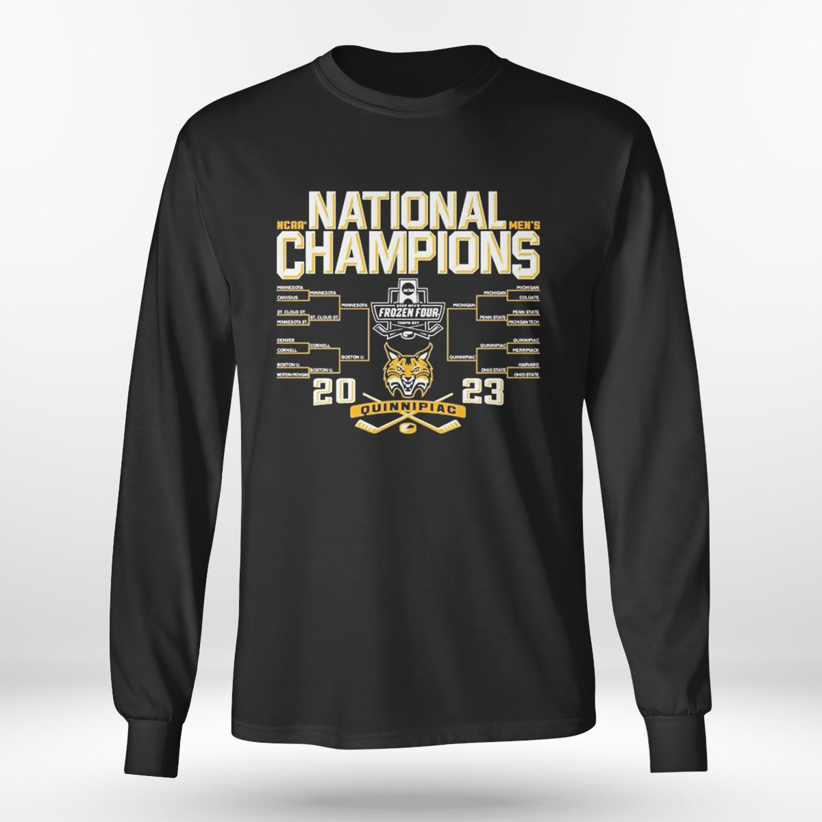 Quinnipiac Bobcats Hockey 2023 National Champions Bracket T-shirt