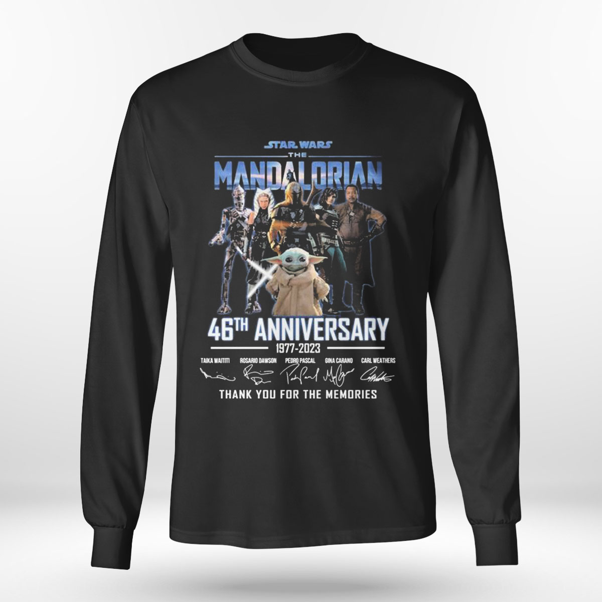 Star Wars The Mandalorian 46th Anniversary 1977 2023 Thank You For The Memories Signatures T-shirt