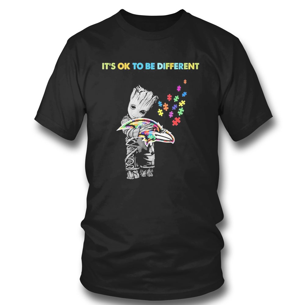 Baltimore Ravens Groot Hug Autism Its Ok To Be Different Shirt