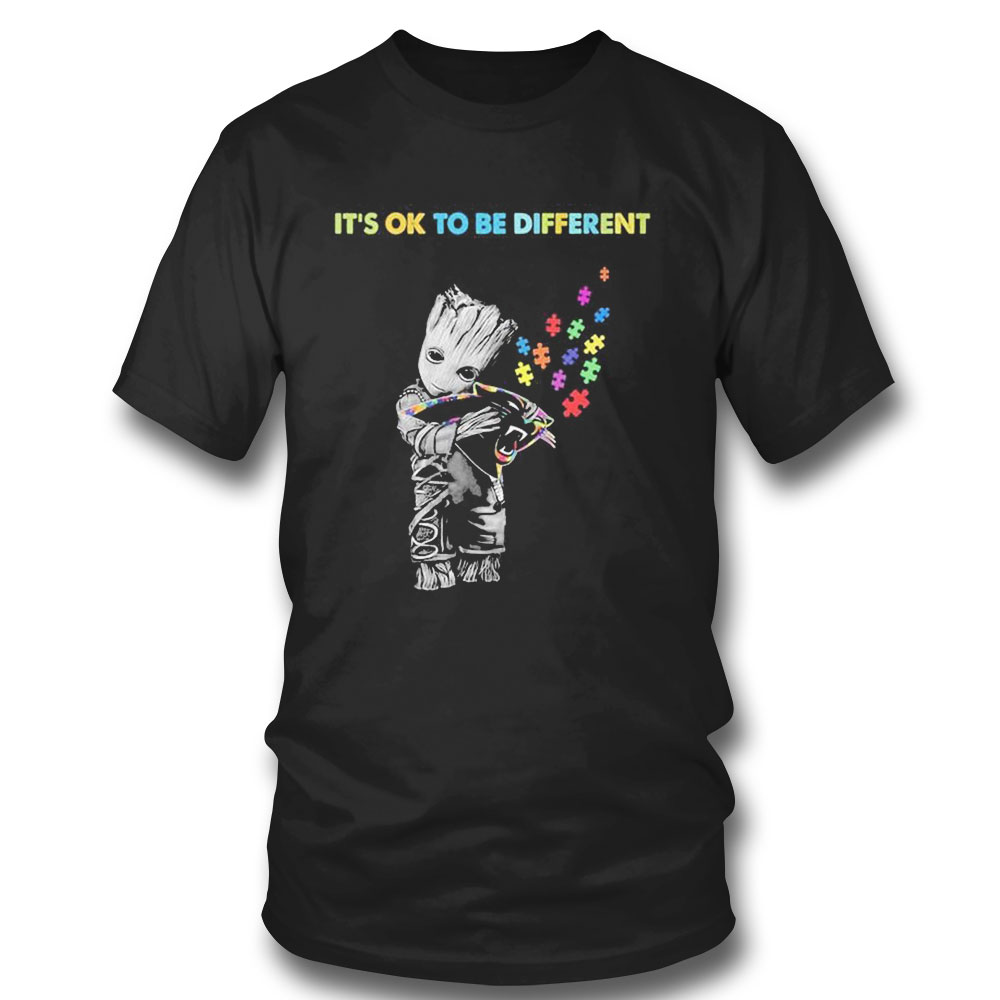 Carolina Panthers Groot Hug Autism Its Ok To Be Different Shirt