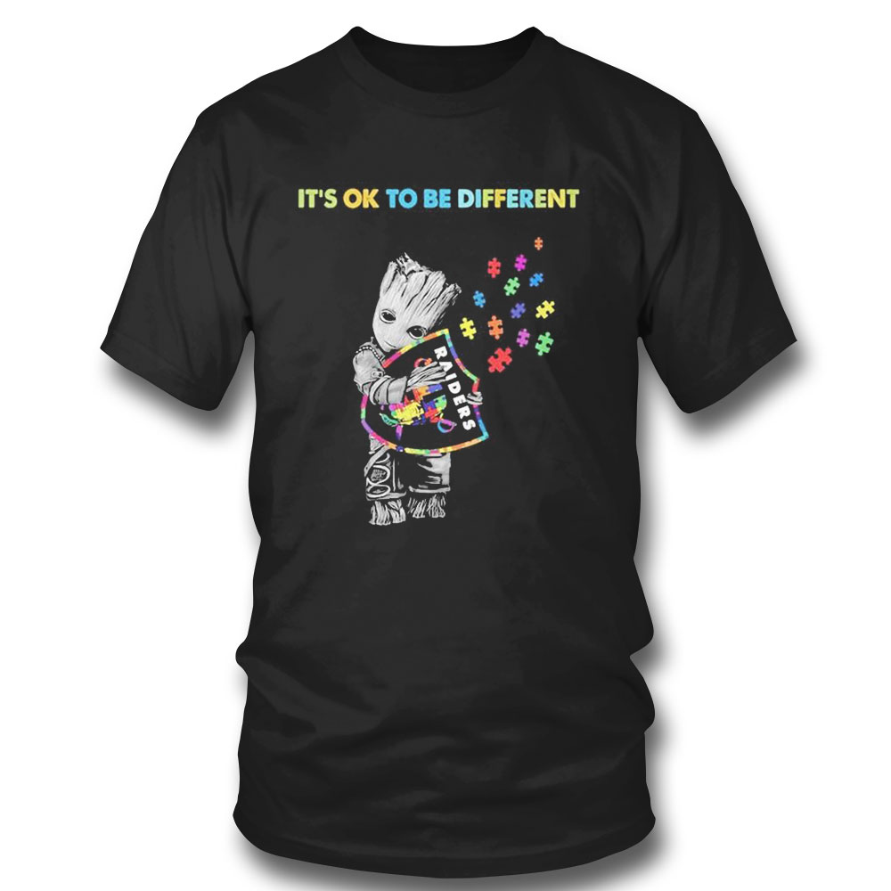 Las Vegas Raiders Groot Hug Autism Its Ok To Be Different Shirt