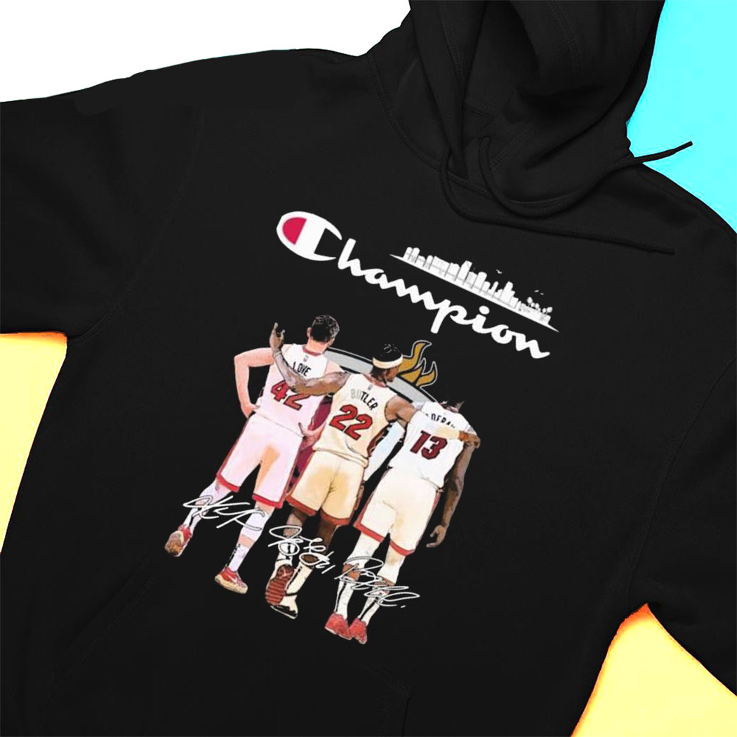 Champion Kevin Love Jimmy Butler And Bam Adebayo Miami Heat T-Shirt Champion Kevin Love Jimmy Butler And Bam Adebayo Miami Heat T-Shirt