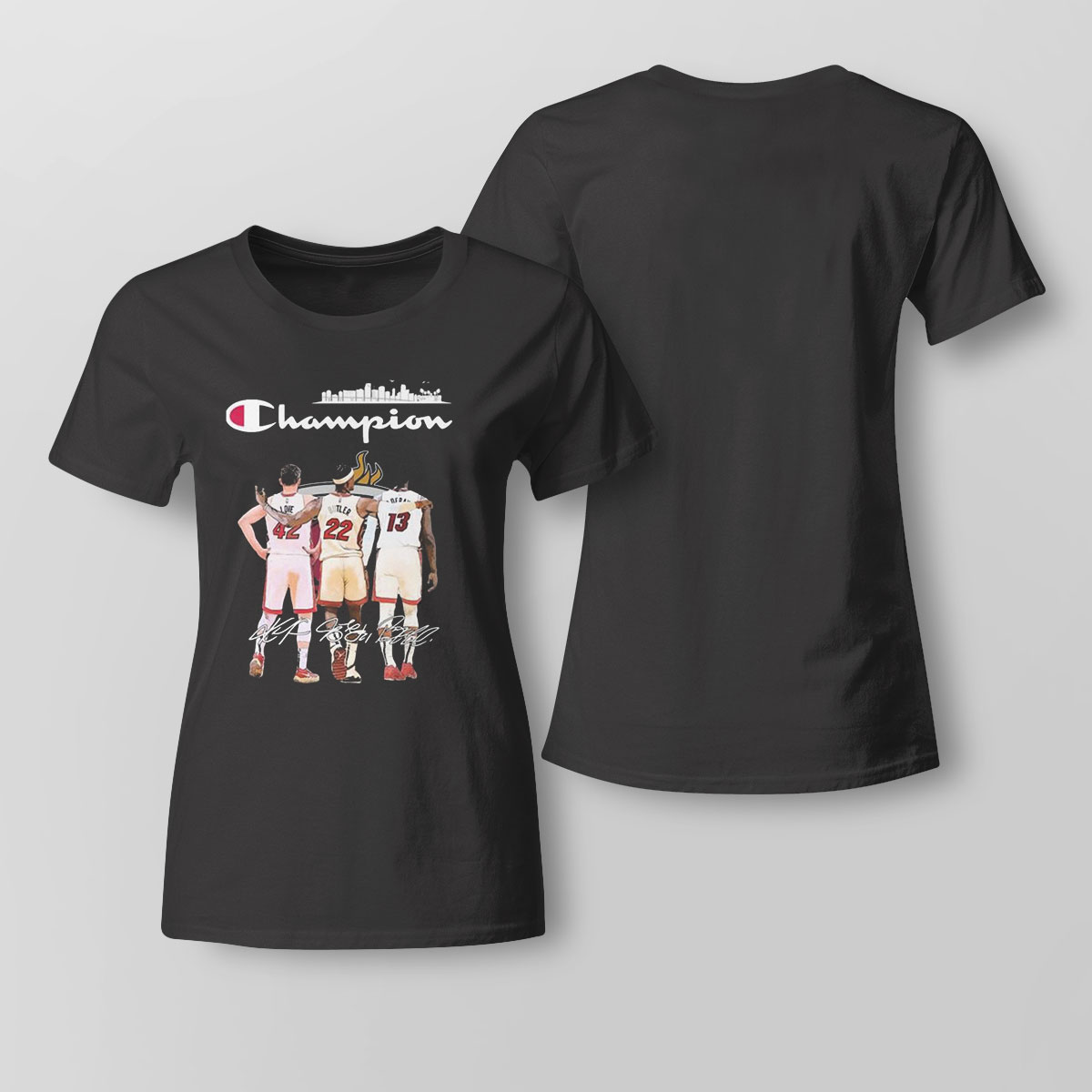 Champion Kevin Love Jimmy Butler And Bam Adebayo Miami Heat T-Shirt Champion Kevin Love Jimmy Butler And Bam Adebayo Miami Heat T-Shirt
