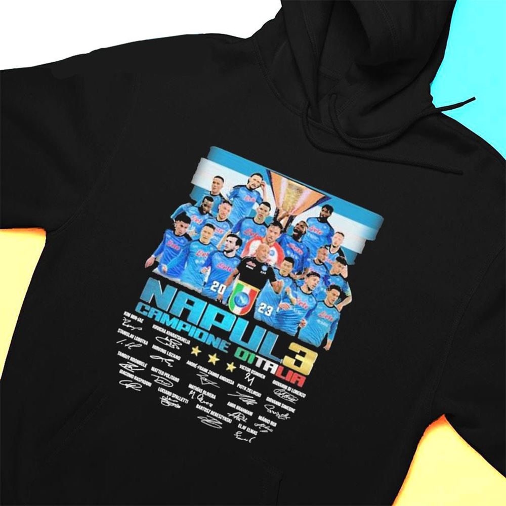 3x Ssc Napoli 2023 Serie A Campione Ditalia Signatures T-shirt