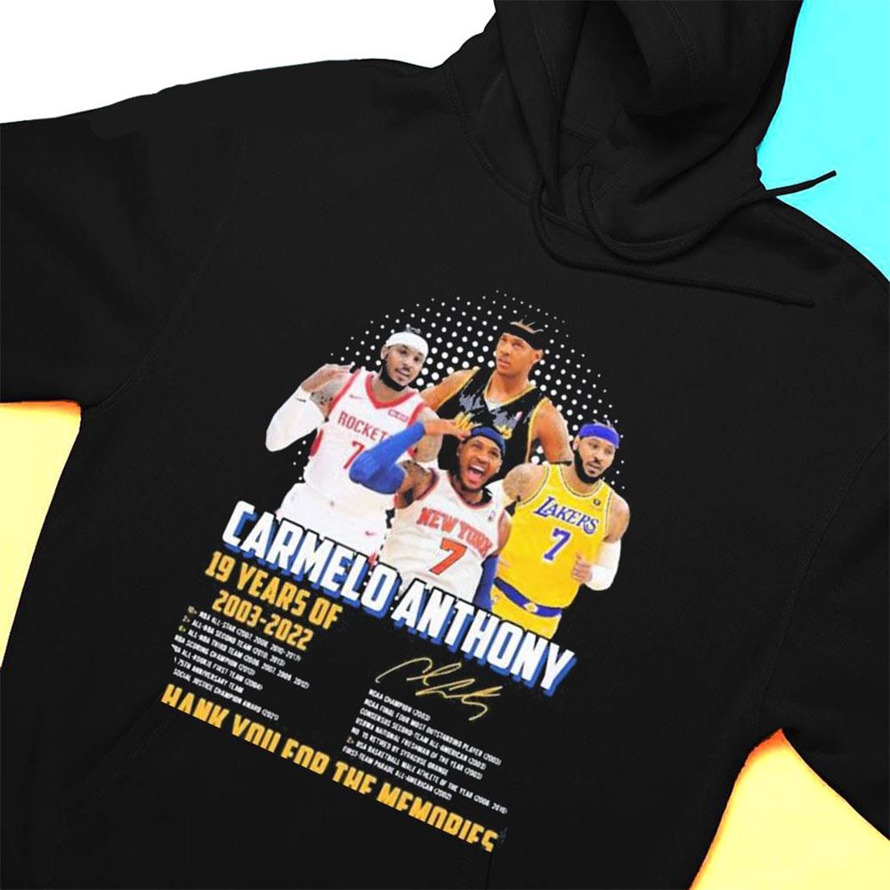 Carmelo Anthony 19 Years 2003 2022 Signature Thank You For The Memories Signature T-shirt