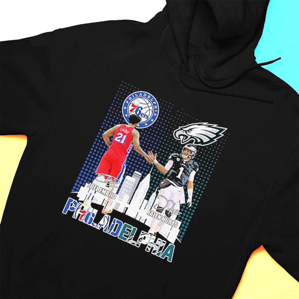 Joel Embiid And Jalen Hurts Philadelphia Skyline Sports Team Signatures T-shirt