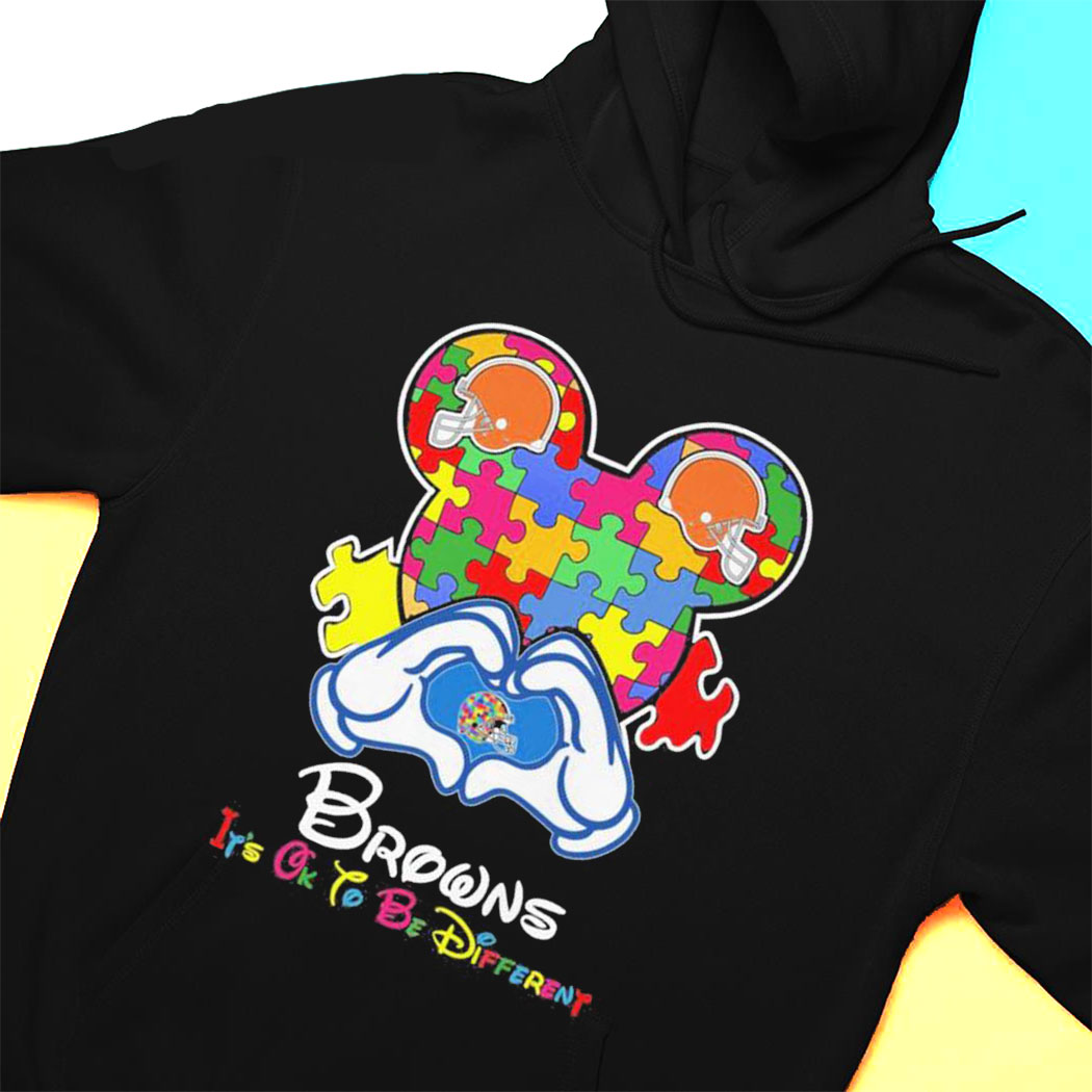 Mickey Mouse Love Cleveland Browns Autism Its Ok To Be Different T-shirt