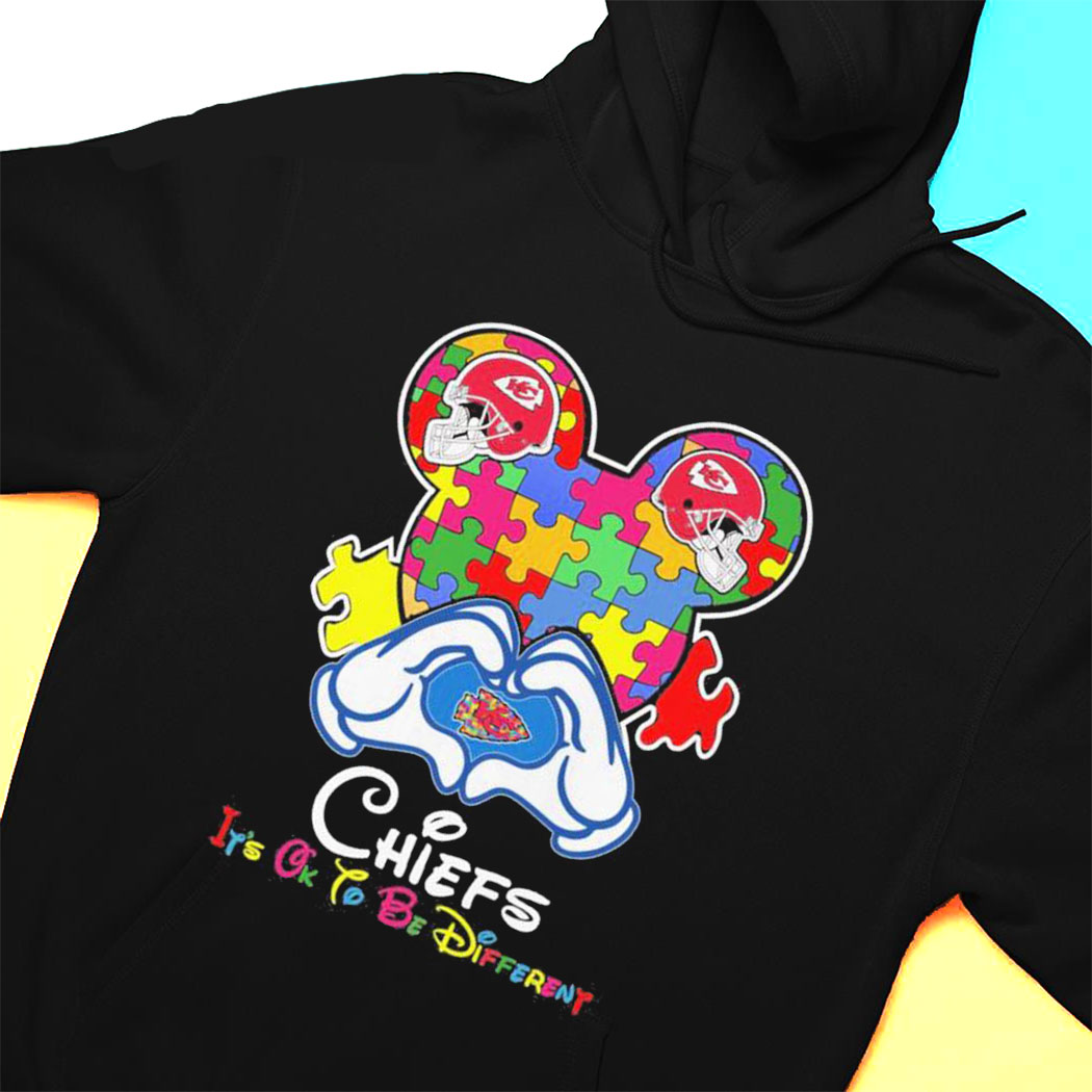 Mickey Mouse Love Kansas City Chiefs Autism Its Ok To Be Different T-shirt