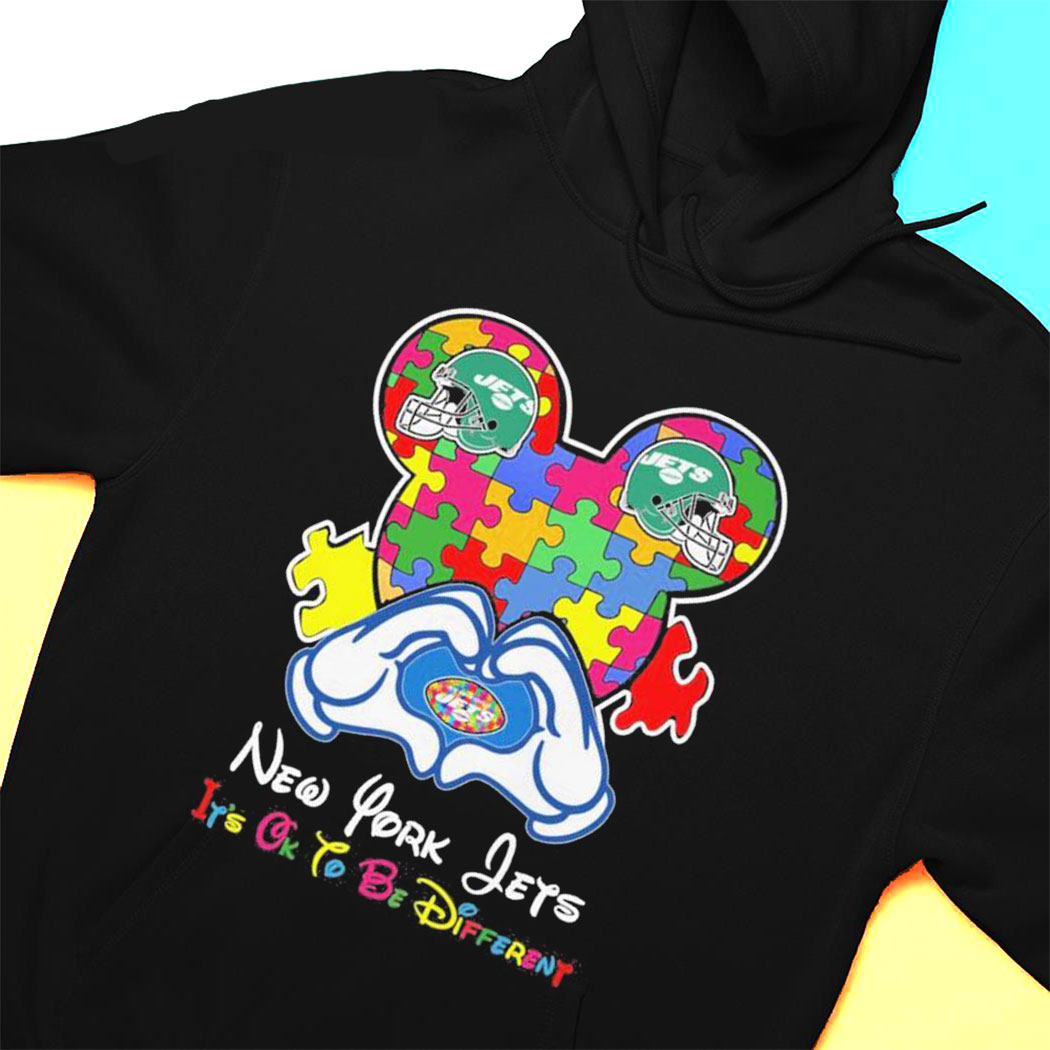 Mickey Mouse Love New York Jets Autism Its Ok To Be Different T-shirt