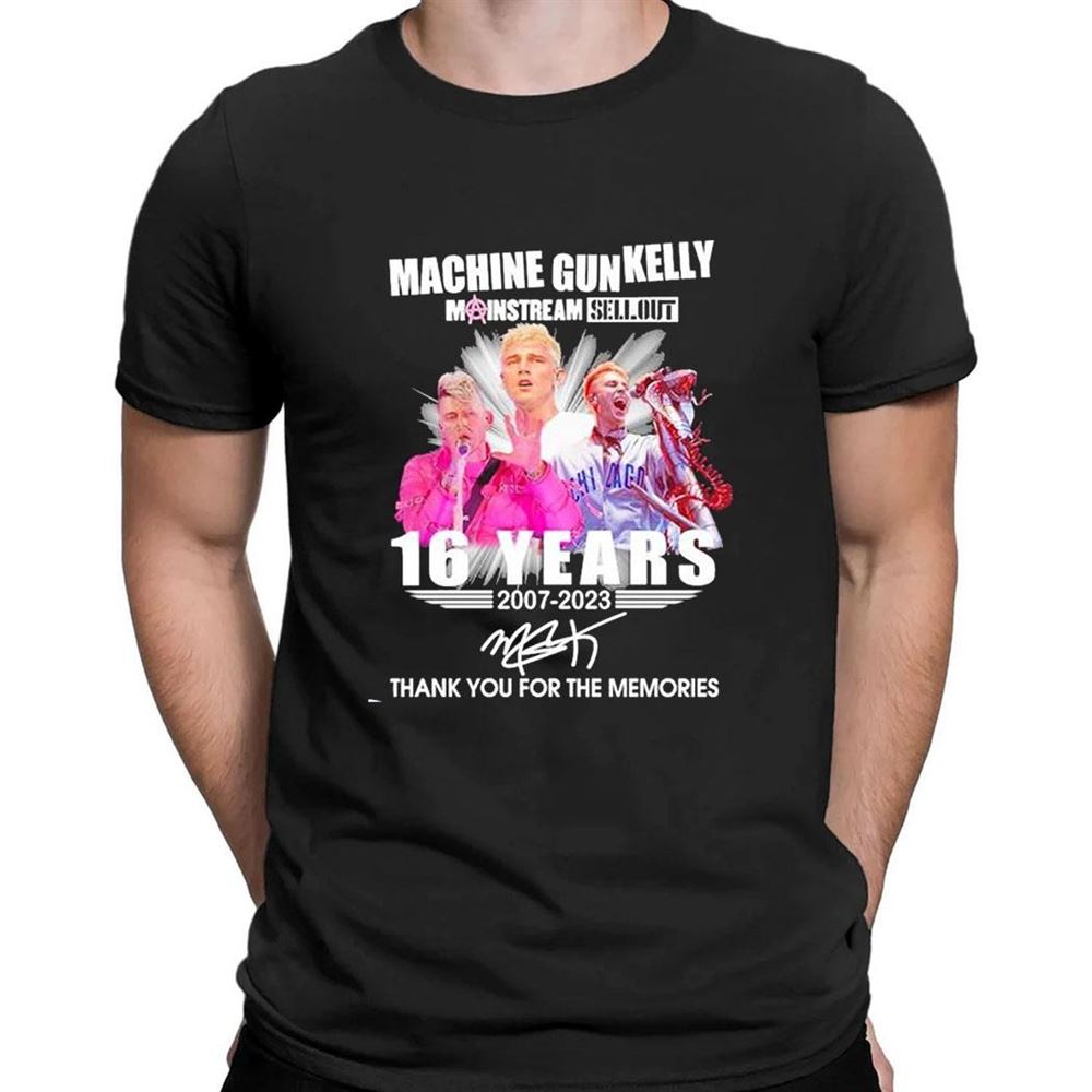 Machine Gun Kelly 16 Years 2007 2023 Mgk Tomato Thank You For The Memories Signatures T-shirt