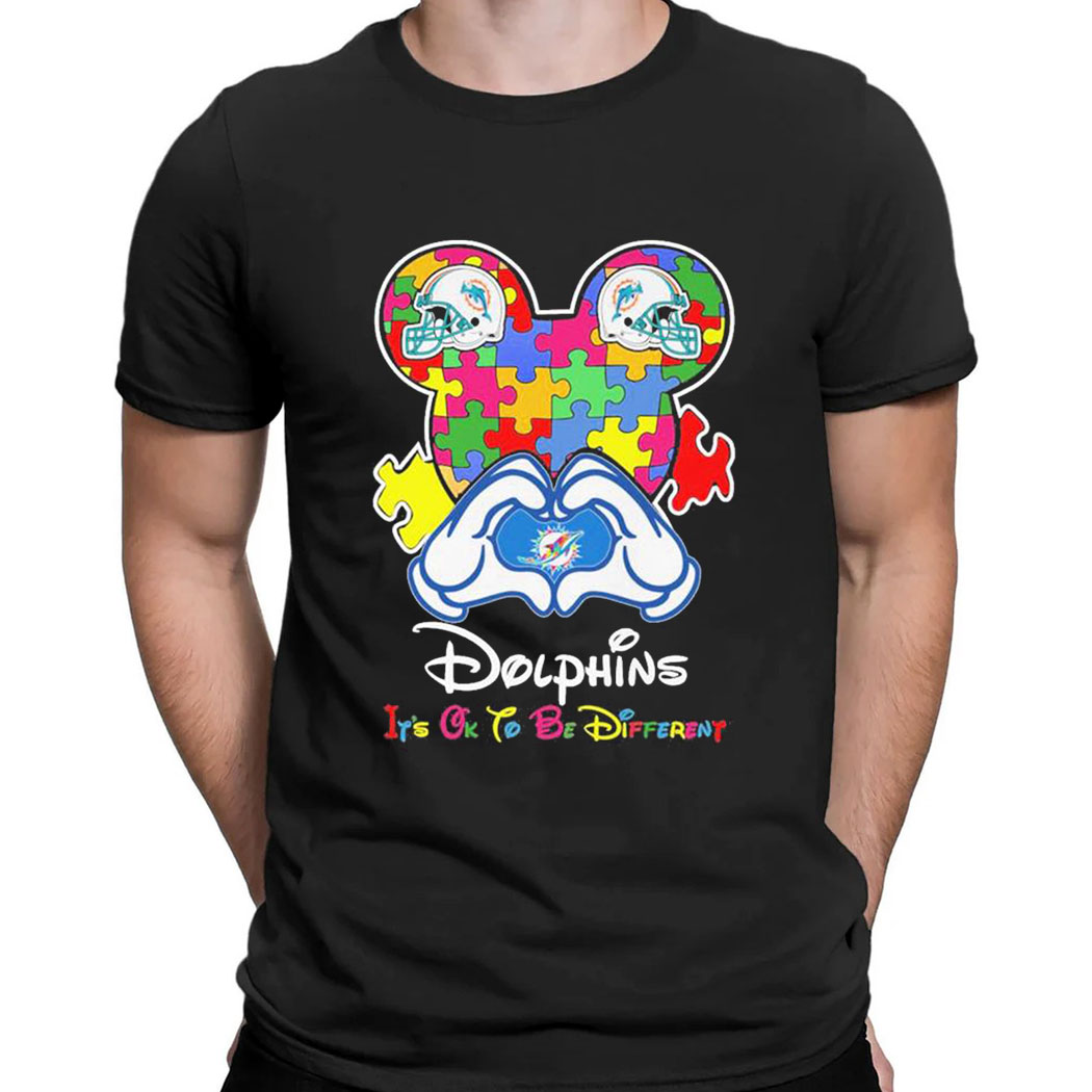 Mickey Mouse Love Miami Dolphins Autism Its Ok To Be Different T-shirt