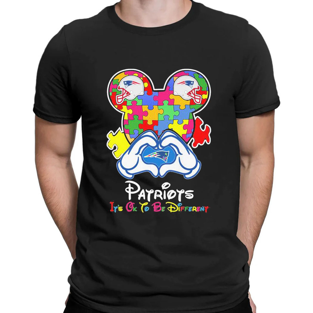 Mickey Mouse Love New England Patriots Autism Its Ok To Be Different T-shirt