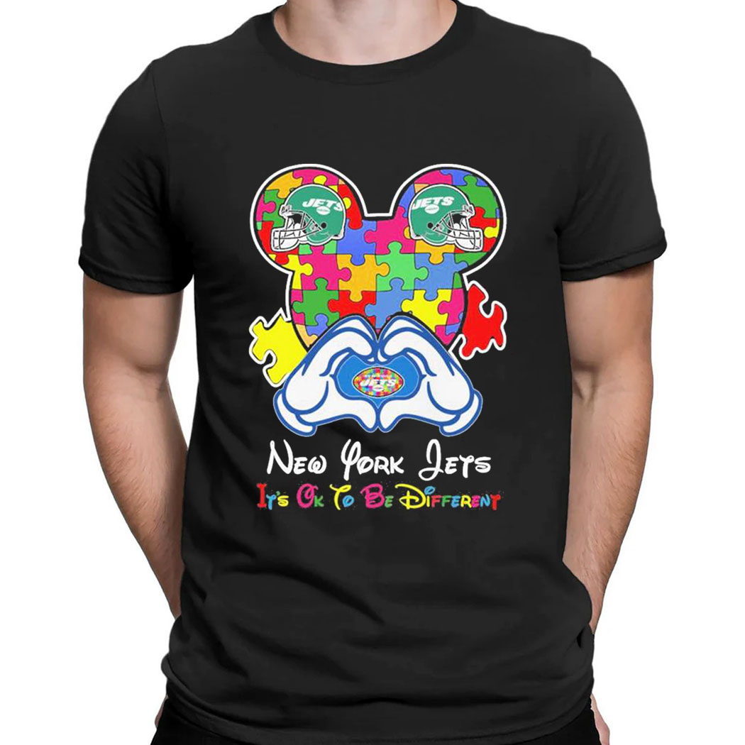 Mickey Mouse Love New York Jets Autism Its Ok To Be Different T-shirt