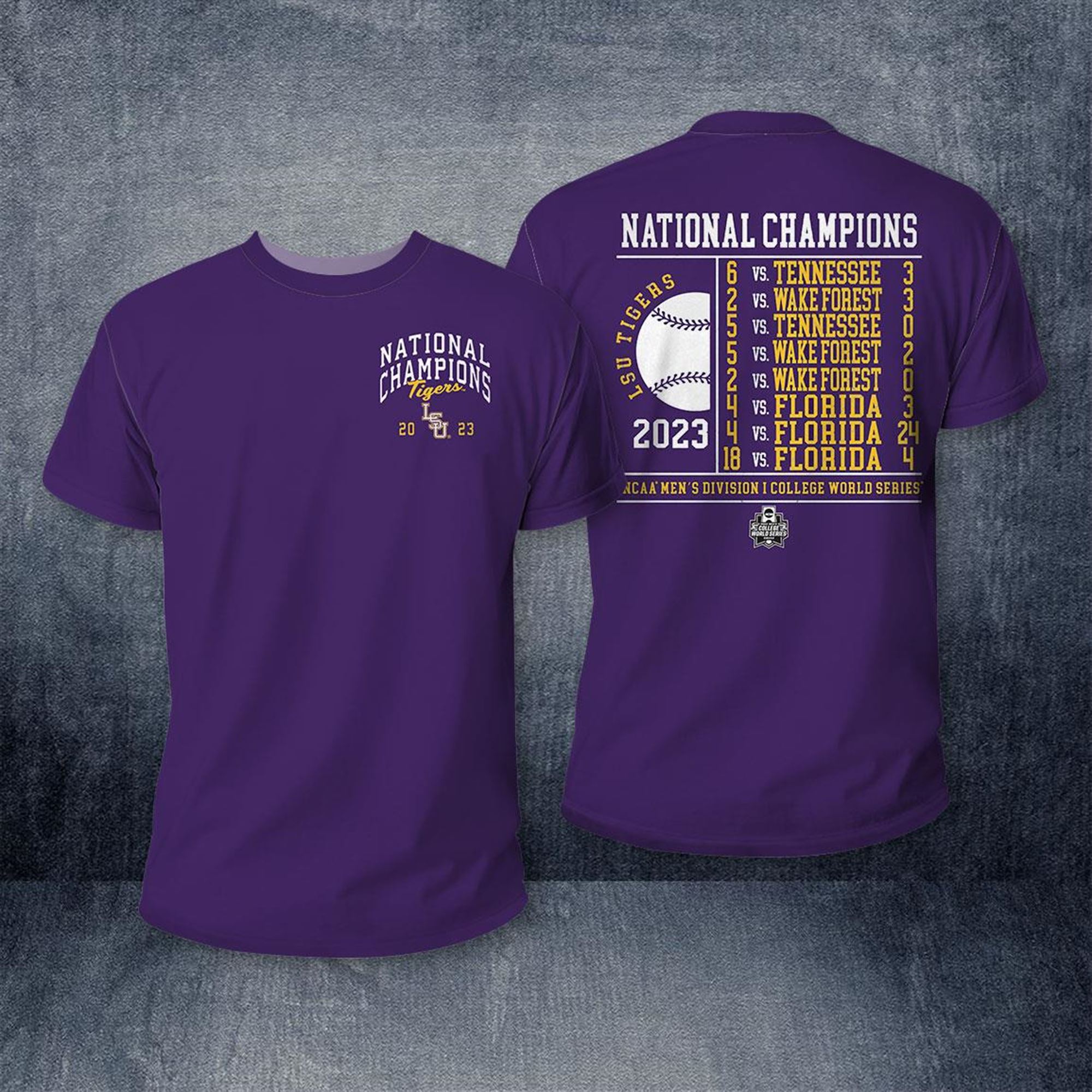 Lsu Tigers Fanatics Unisex 2023 Ncaa Baseball College World Series Champions Schedule T-shirt