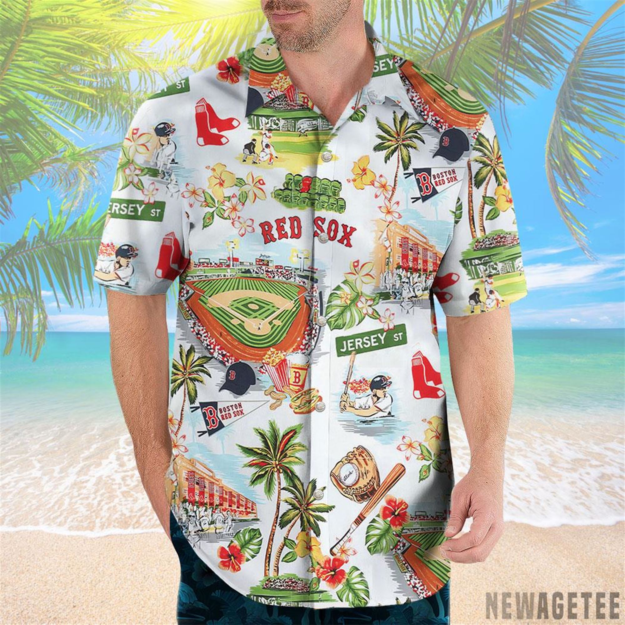 Boston Red Sox Scenic Hawaiian Shirt Beach Shorts