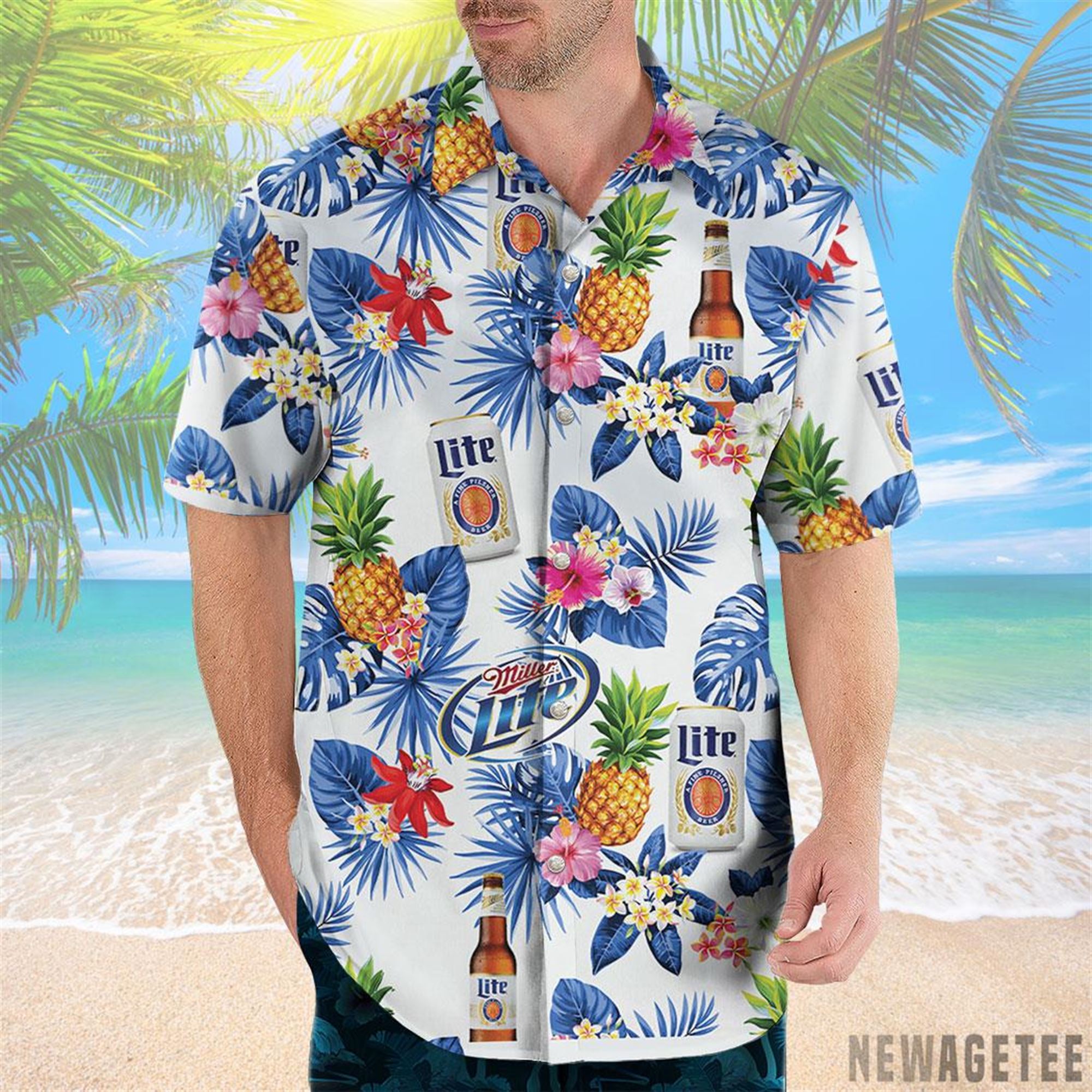 Miller Lite Pineapple Hawaiian Shirt Beach Shorts