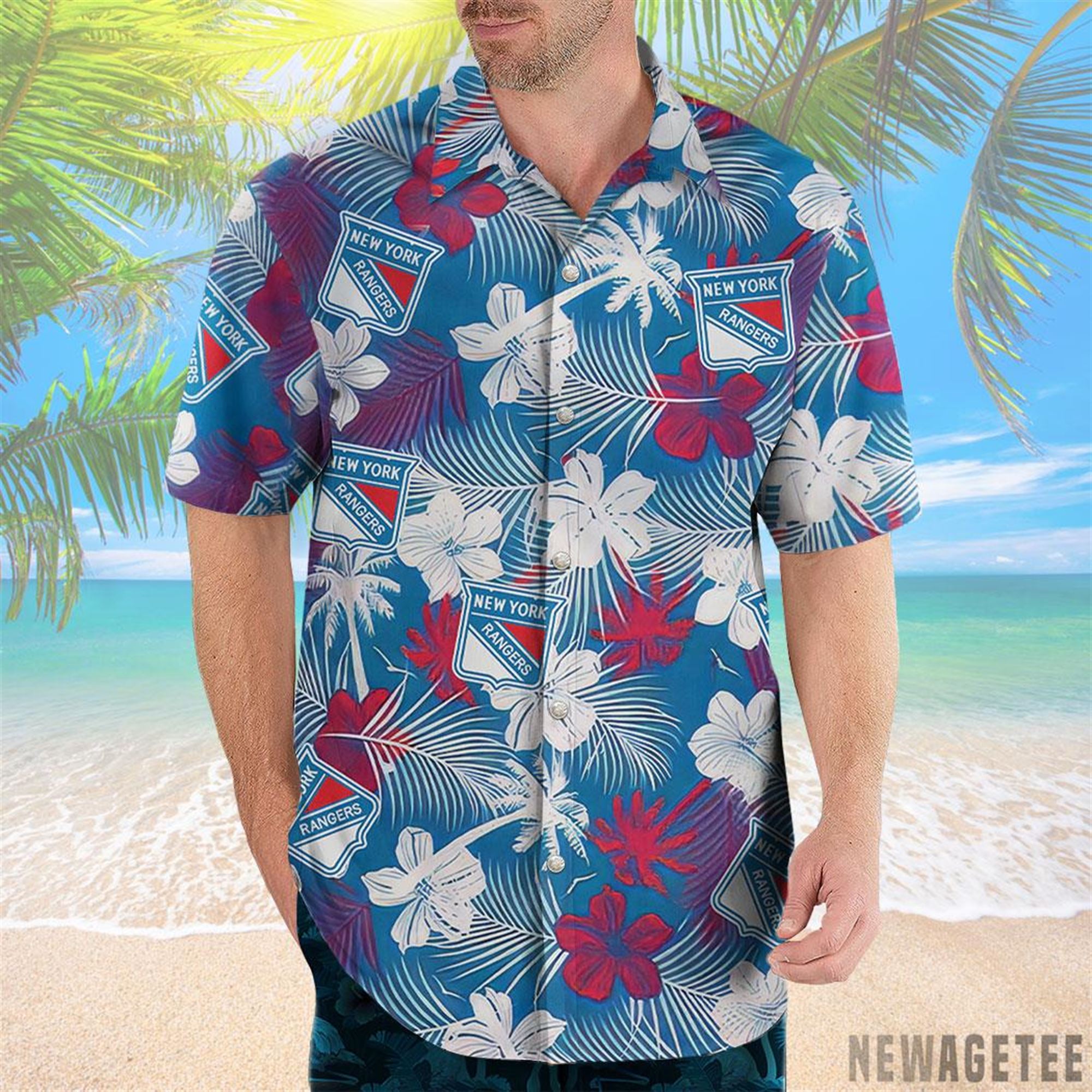 New York Rangers Tropical Flower Hawaiian Shirt Beach Shorts