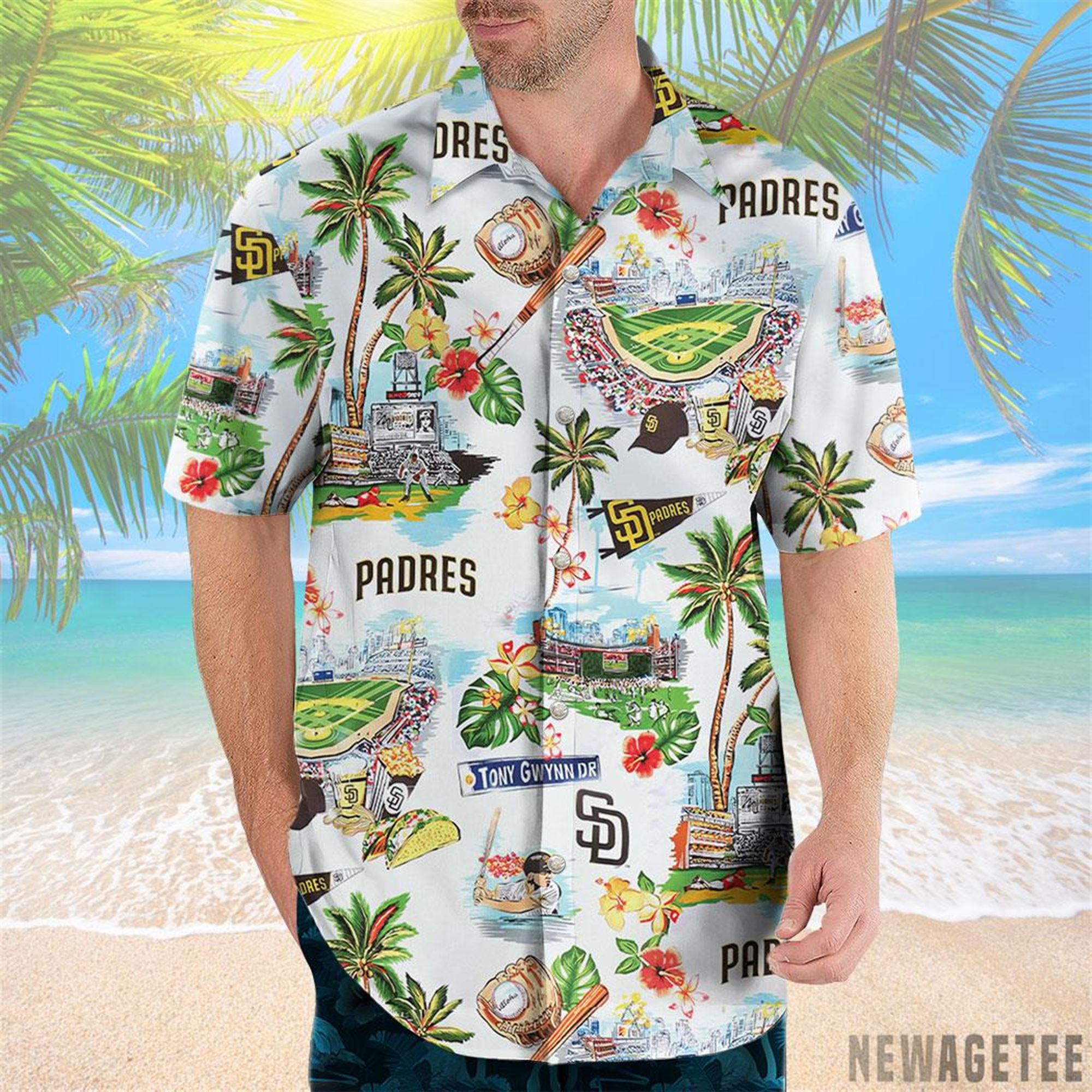 Padres Scenic Mlb Hawaiian Shirt Beach Shorts