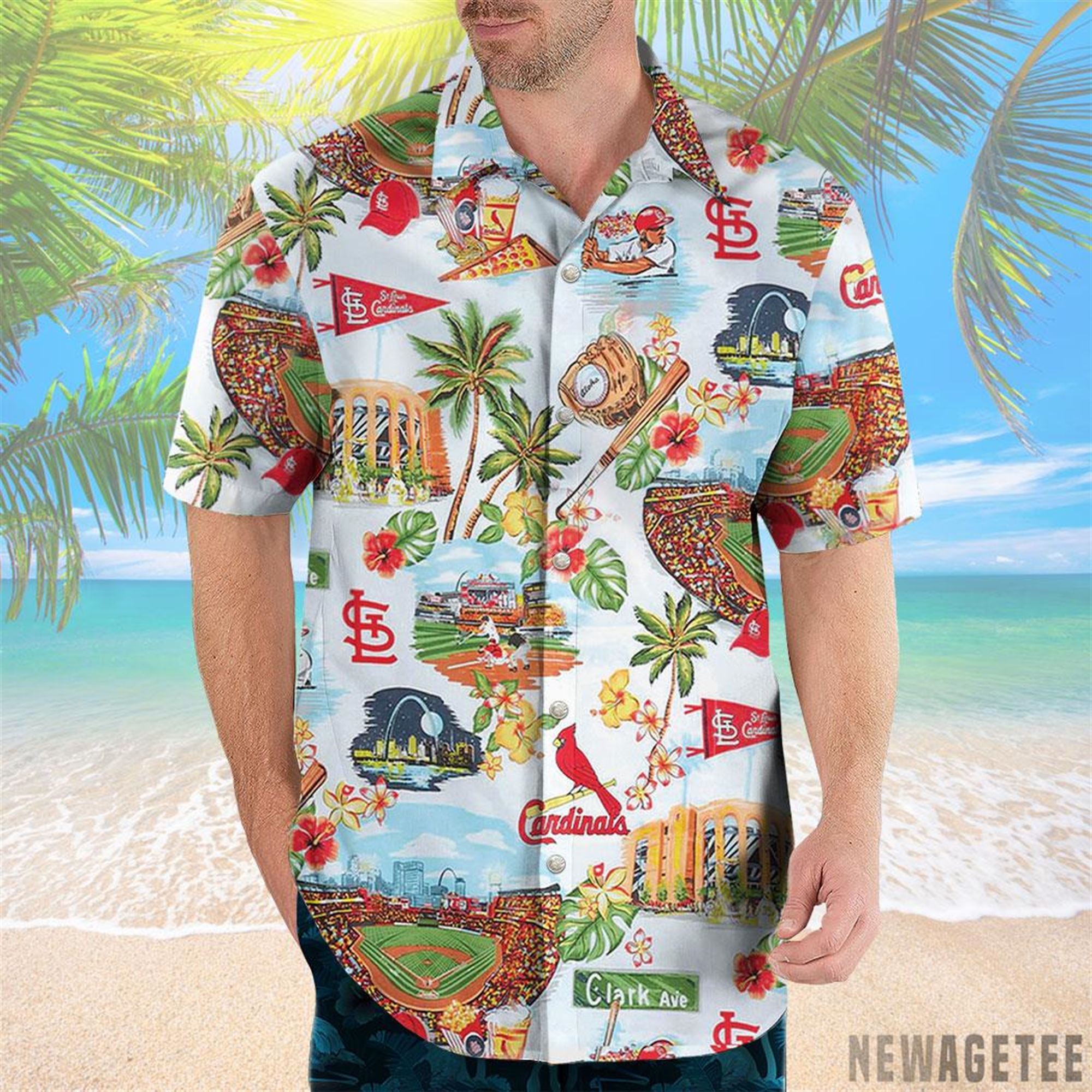 St Louis Cardinals Scenic Hawaiian Shirt Beach Shorts