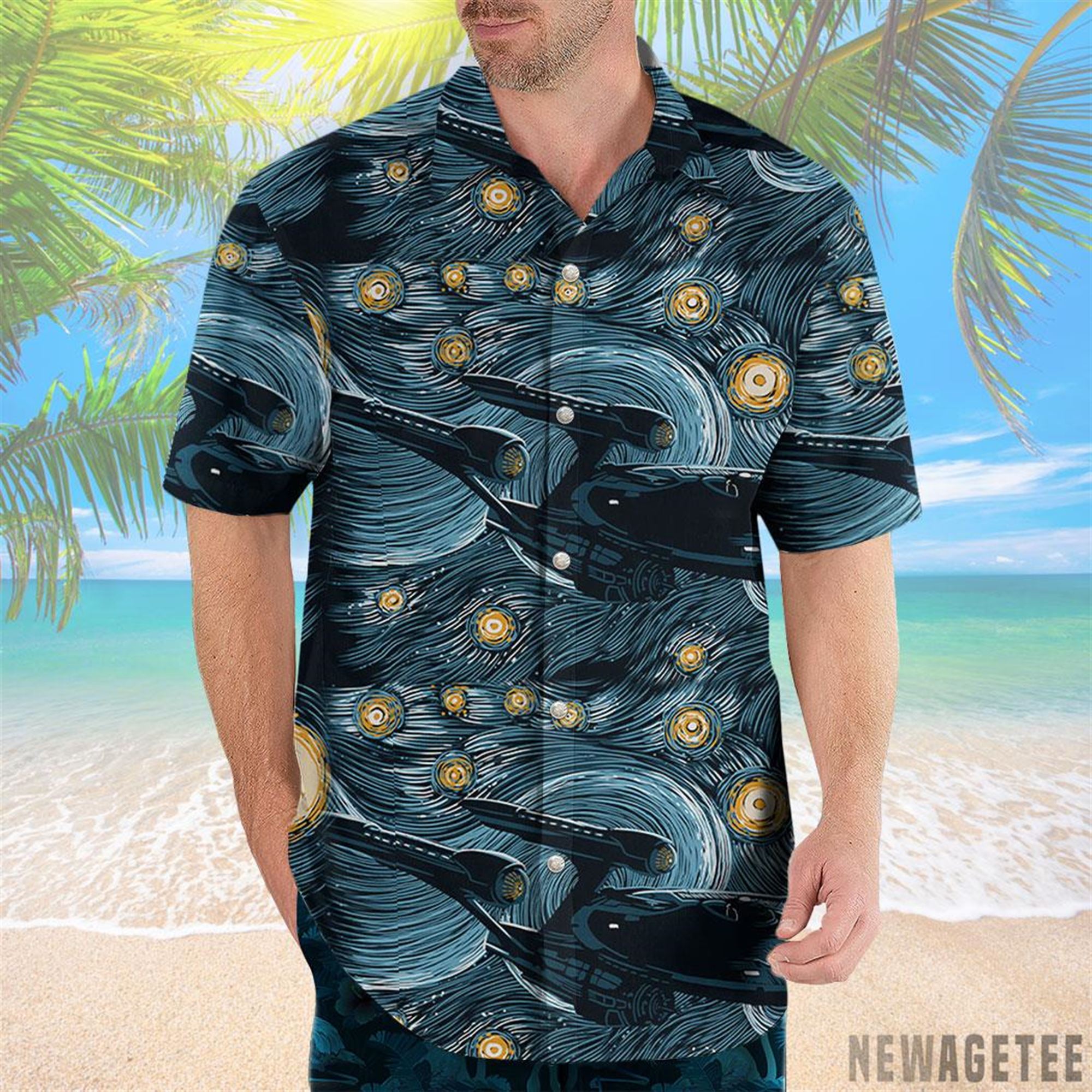 Star Trek Spaceship Star Wars Starry Night Hawaiian Shirt