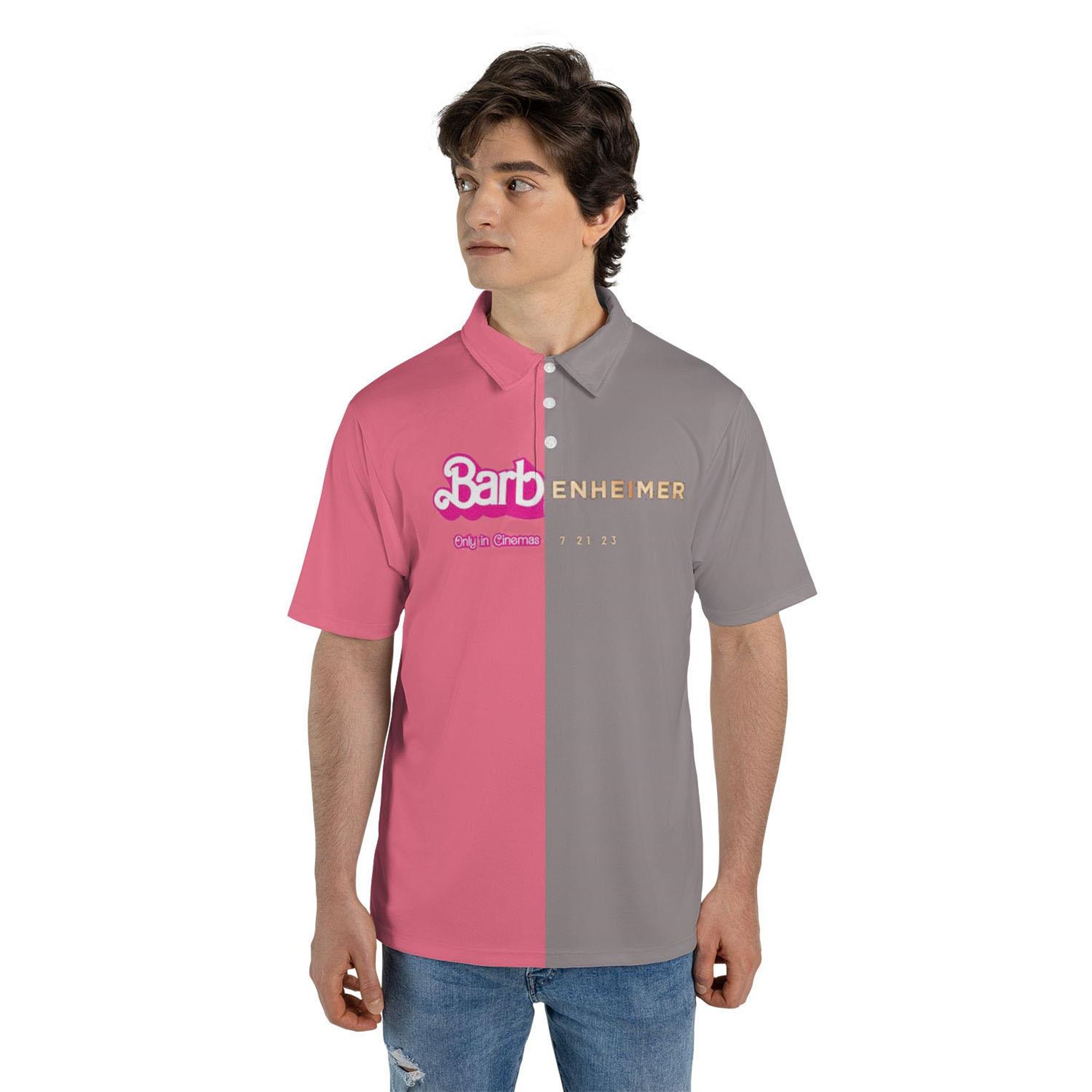 Barb Enheimer Only In Cinemas Pink Black Polo Shirt