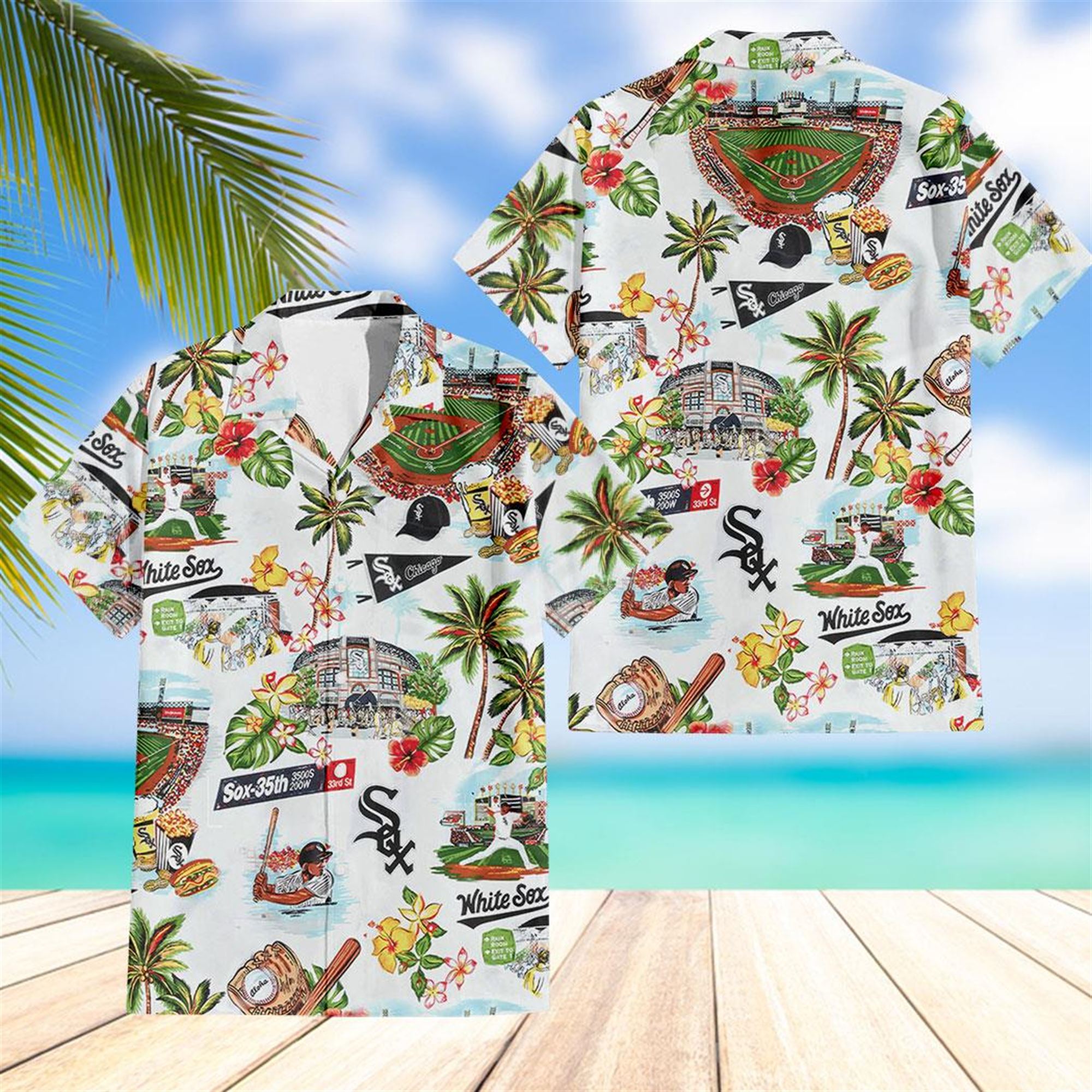 Chicago White Sox Scenic Hawaiian Shirt Beach Shorts