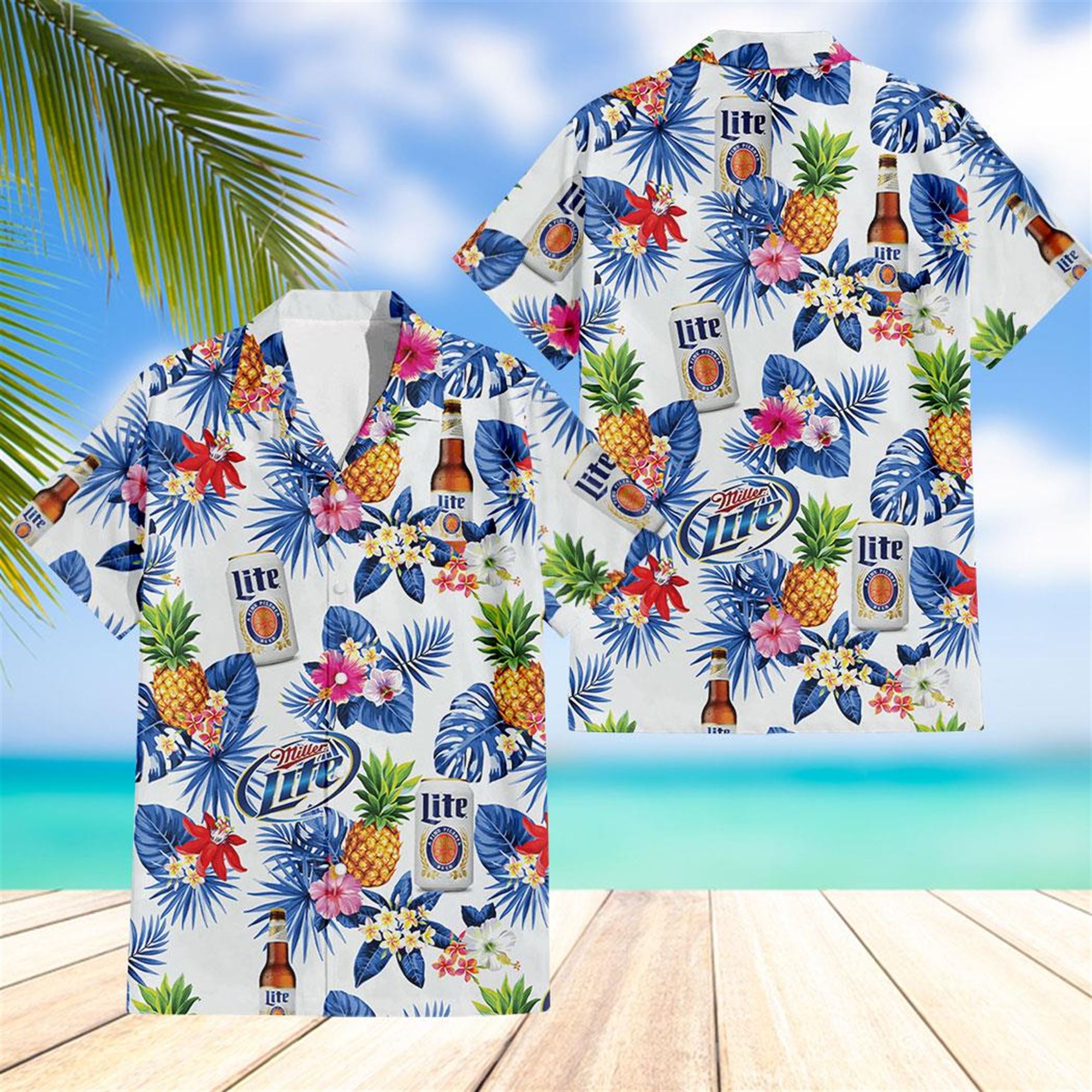 Miller Lite Pineapple Hawaiian Shirt Beach Shorts
