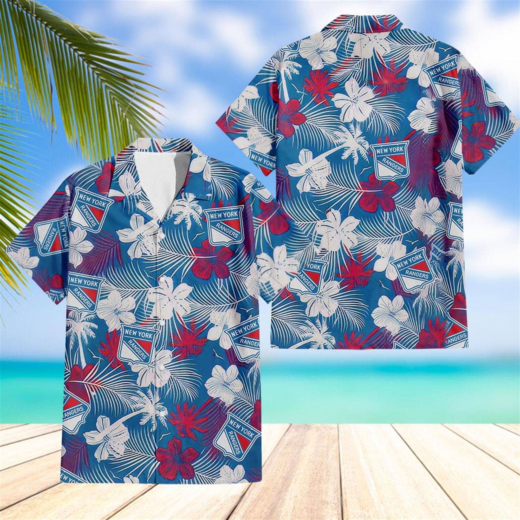 New York Rangers Tropical Flower Hawaiian Shirt Beach Shorts