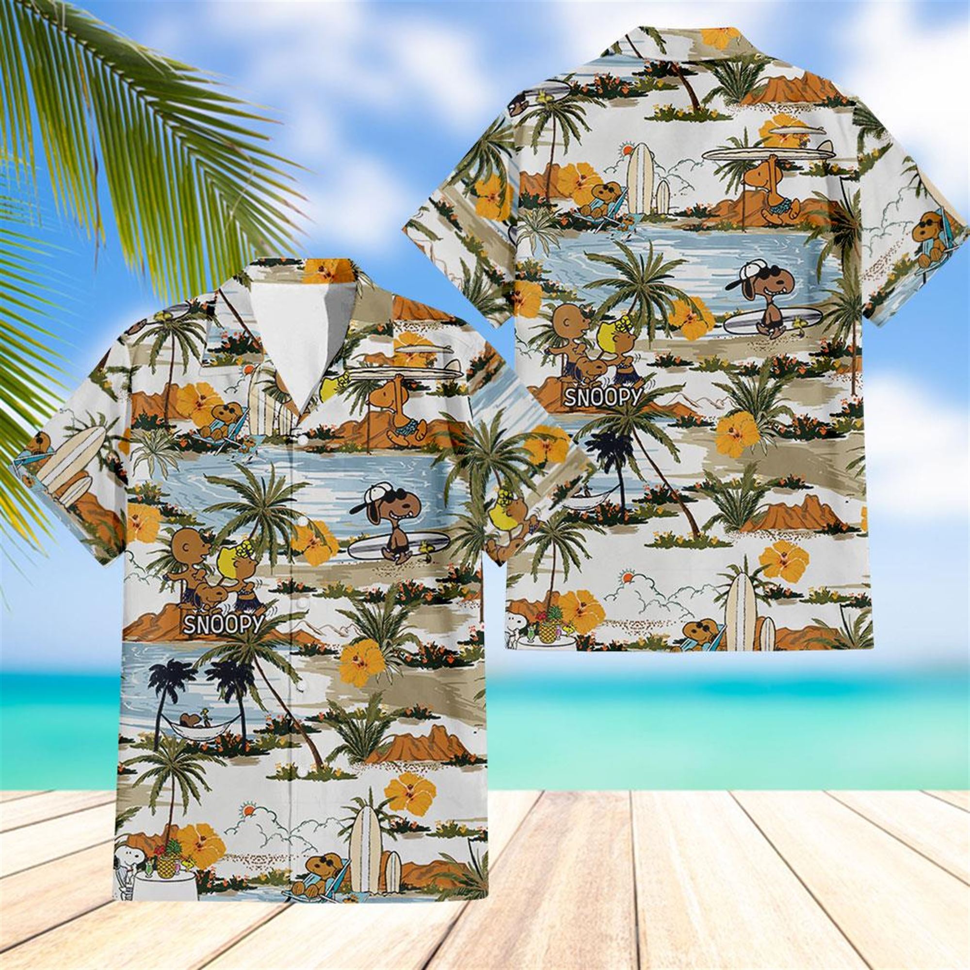 Snoopy And Friends Brown Hawaiian Shirt Beach Shorts Snoopy And Friends Brown Hawaiian Shirt Beach Shorts