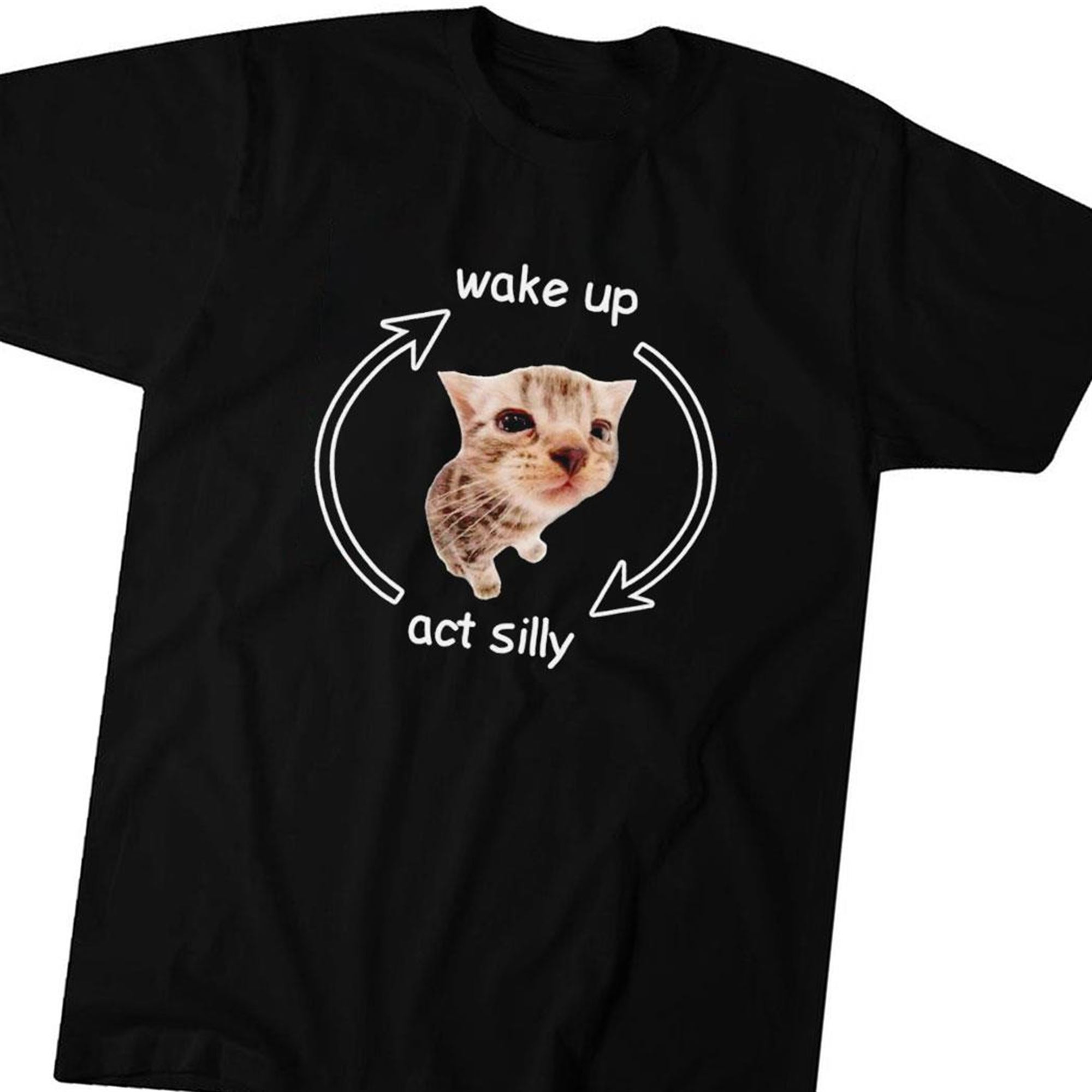 Official Wake Up Act Silly Cat T-shirt Ladies Tee