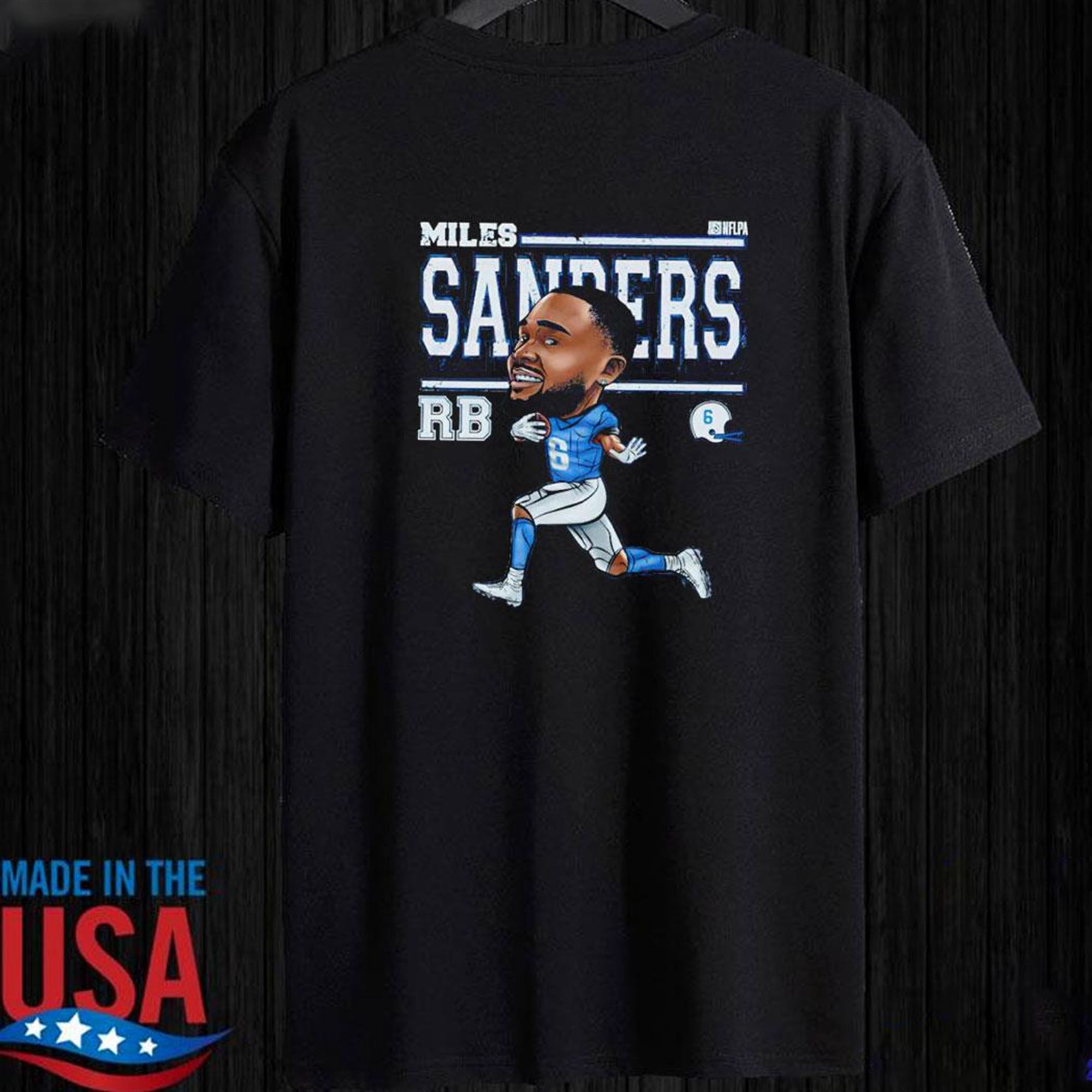 Official Miles Sanders Carolina Cartoon Player T-shirt Ladies Tee