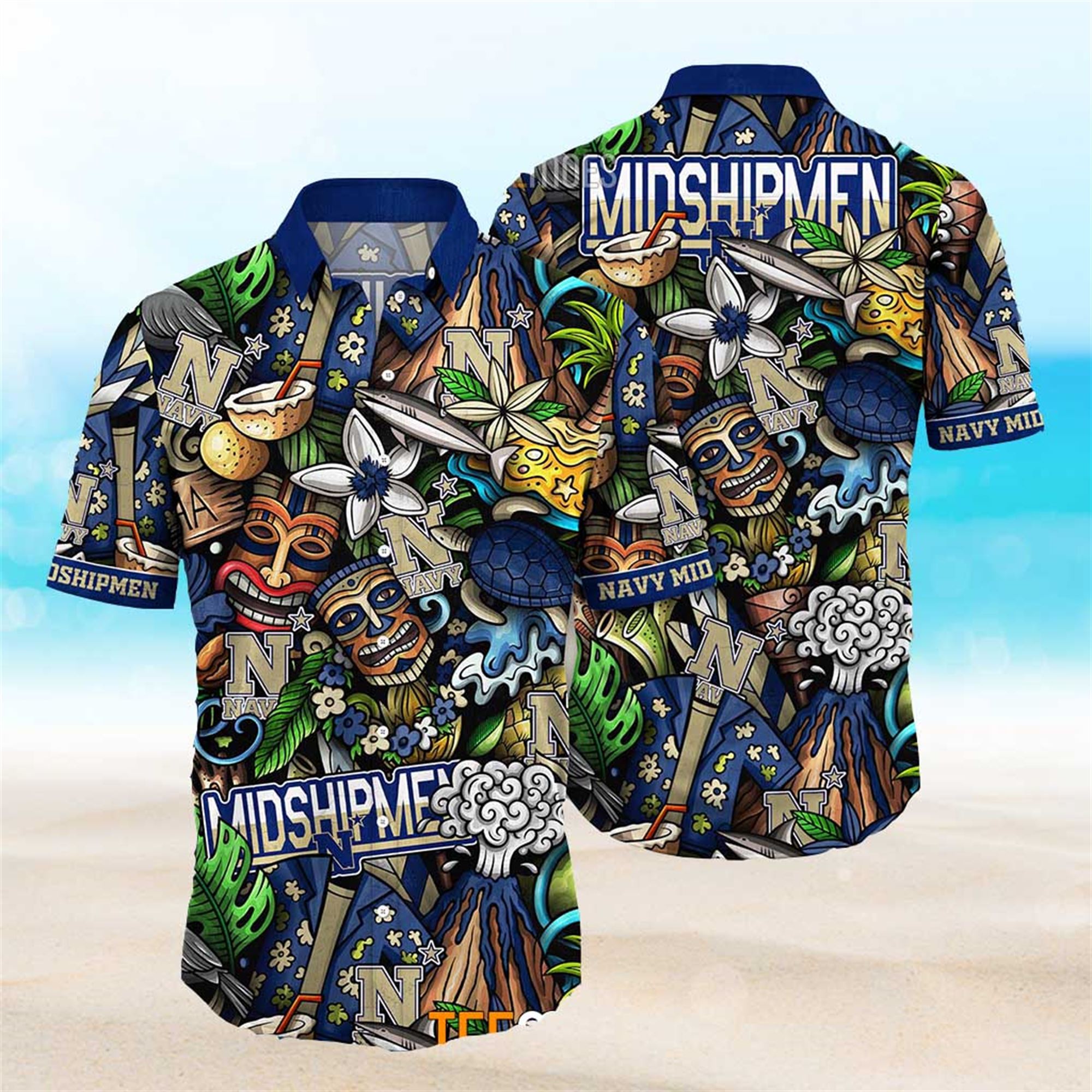 Navy Midshipmen Ncaa Mens Floral Special Design Hawaiian Shirt
