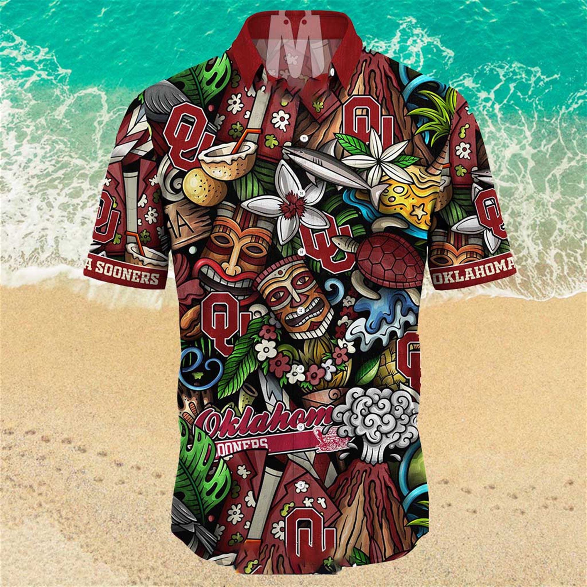 NEW Oklahoma Sooners Ncaa Mens Floral Button Up Hawaiian Shirt